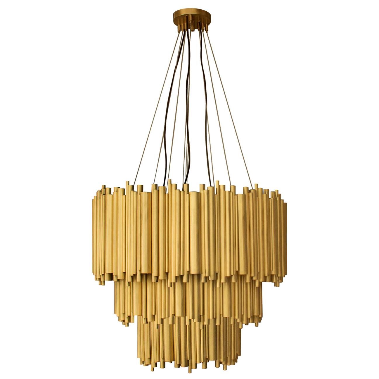 Brubeck Chandelier in Brass with Gold-Plated Finish For Sale