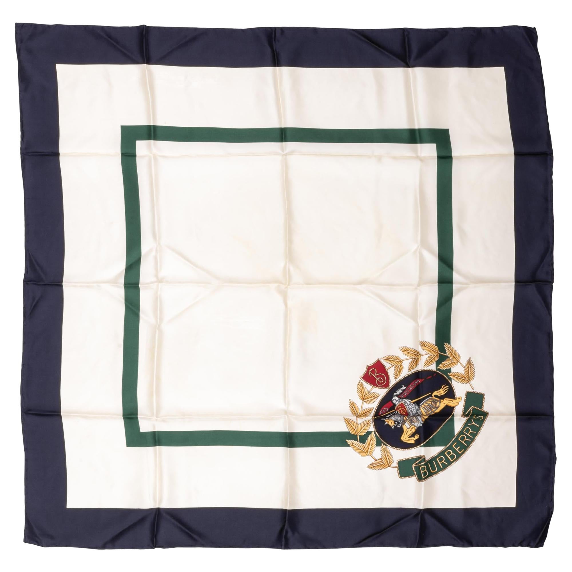 Bruberry White & Blue Crest Silk Scarf For Sale