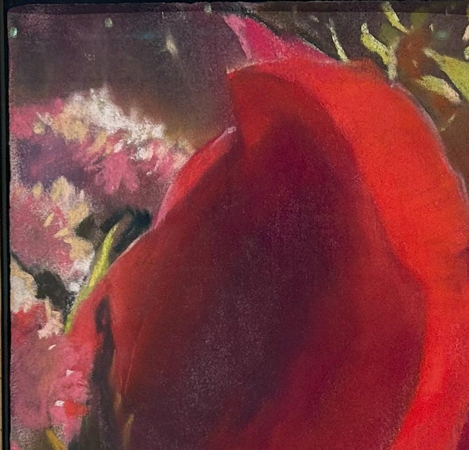 December Rose Opening (2025), Realist Close-Up Floral Still-Life Pastel Painting - Brown Figurative Painting by Bruce A Gómez