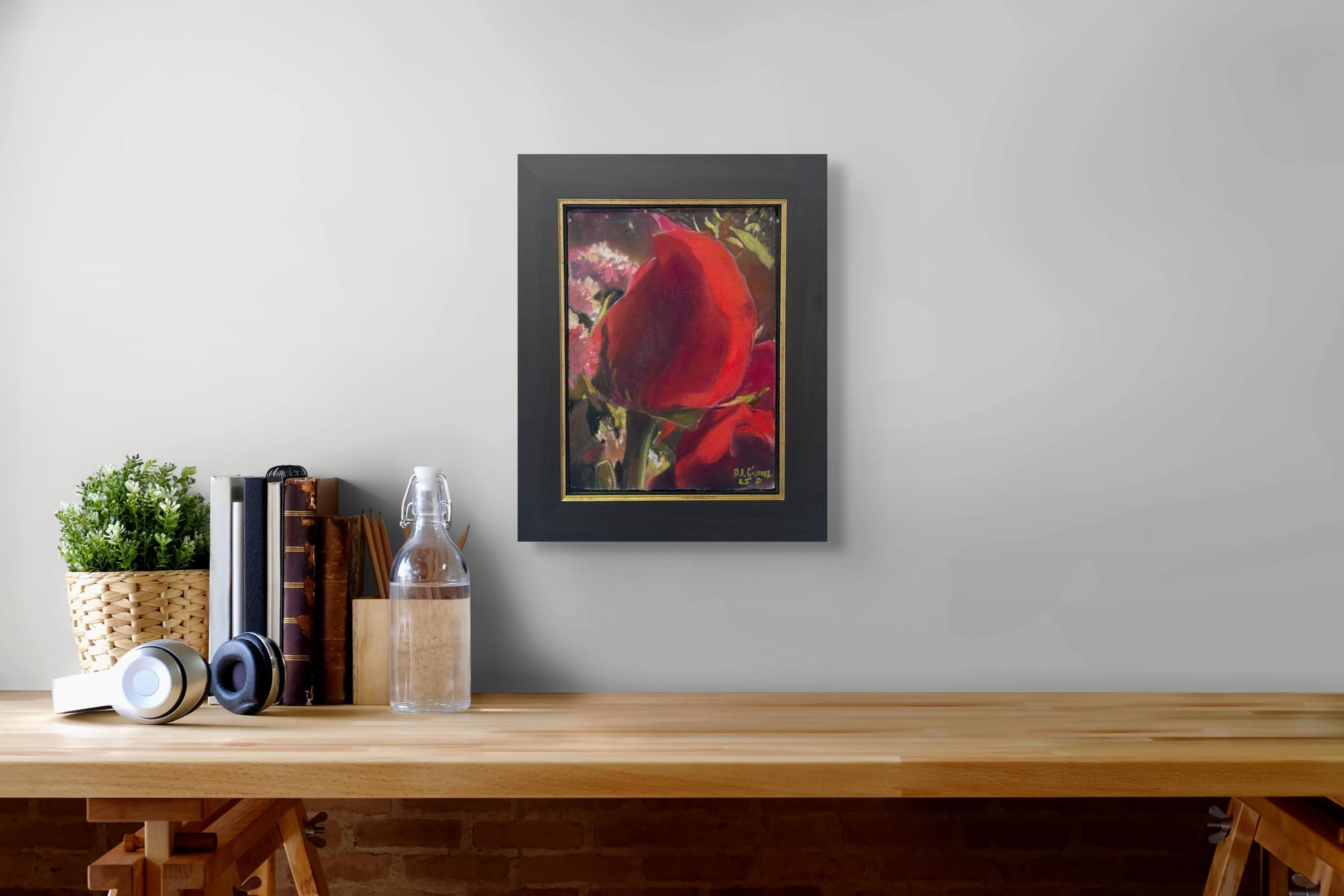 December Rose Opening (2025), Realist Close-Up Floral Still-Life Pastel Painting For Sale 1