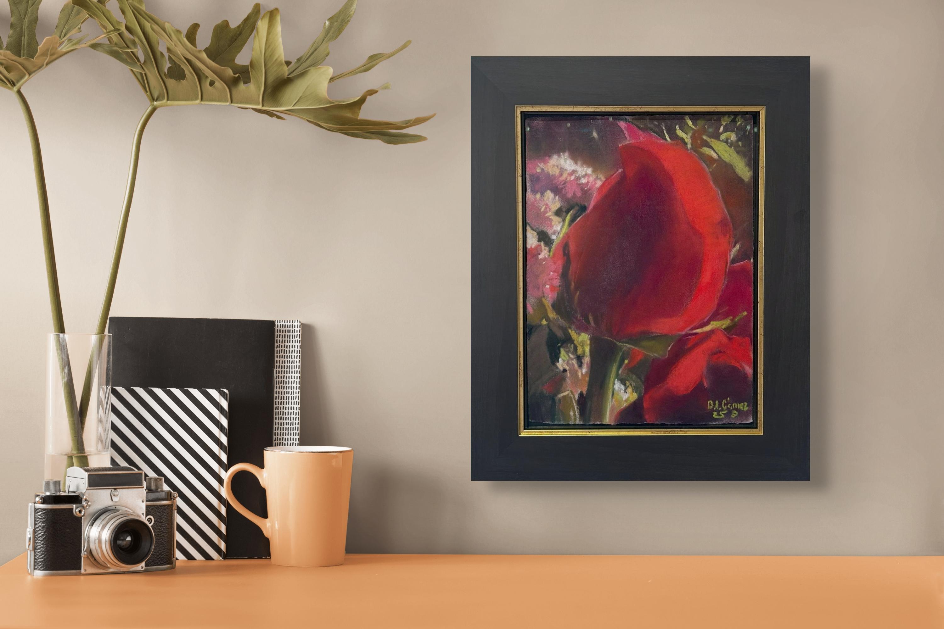 December Rose Opening (2025), Realist Close-Up Floral Still-Life Pastel Painting For Sale 2
