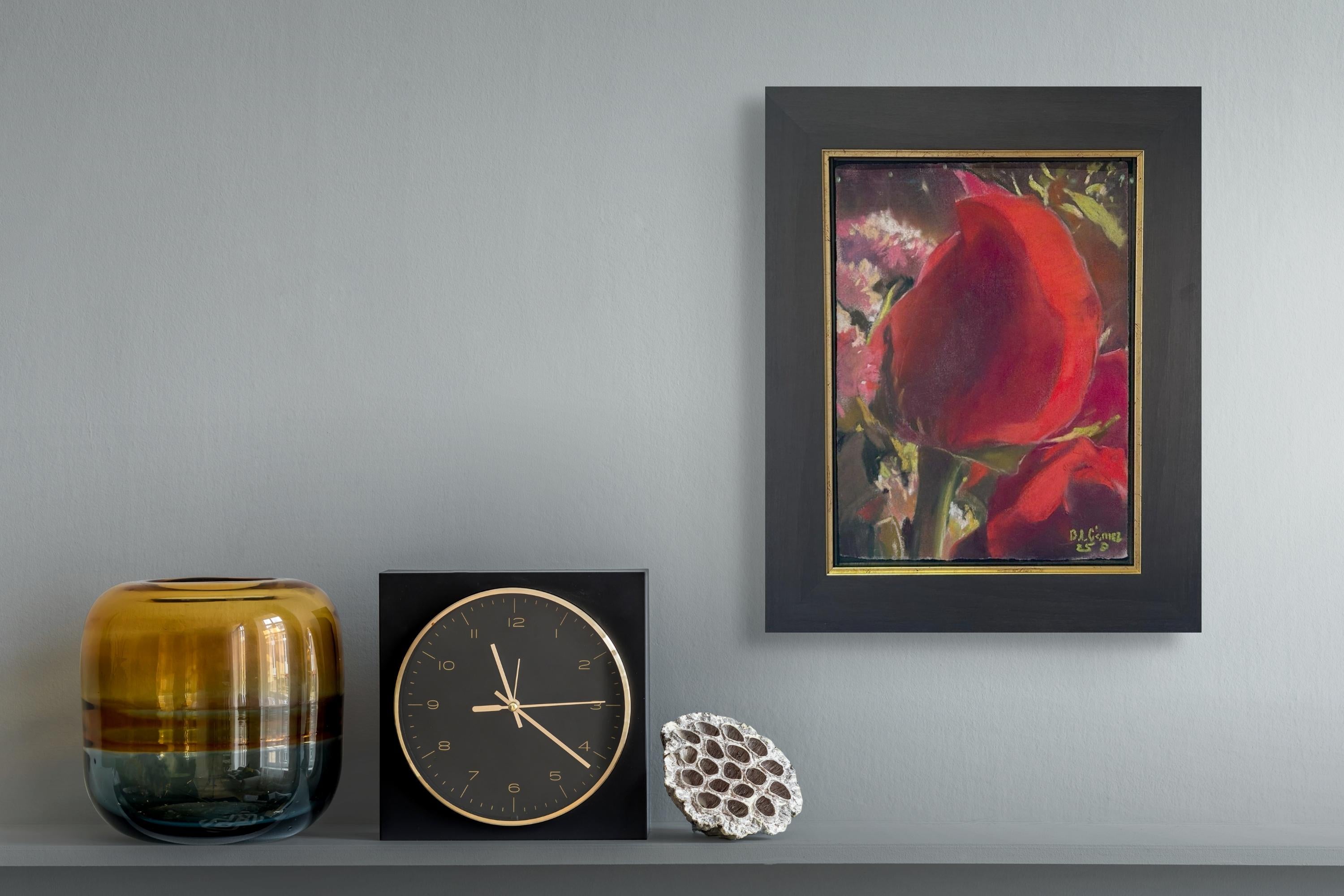 December Rose Opening (2025), Realist Close-Up Floral Still-Life Pastel Painting For Sale 3