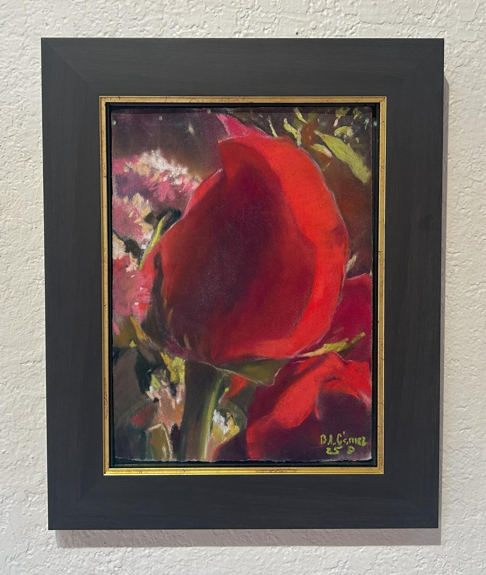 December Rose Opening (2025), Realist Close-Up Floral Still-Life Pastel Painting For Sale 5