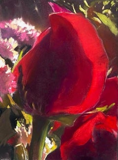 December Rose Opening (2025), Realist Close-Up Floral Still-Life Pastel Painting