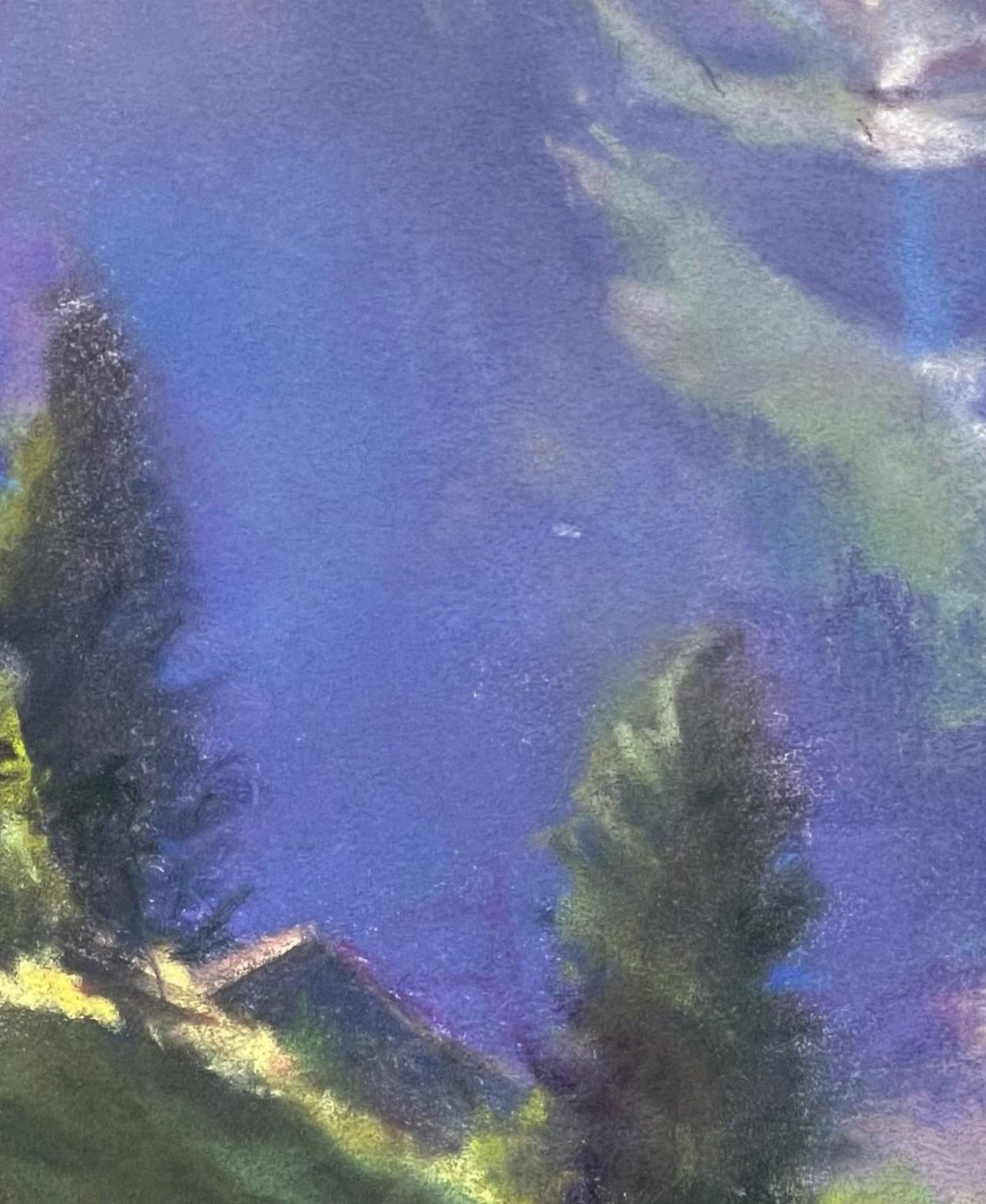 Vista hacia Telluride (2025), Pintura al pastel realista de un paisaje de las Montañas Rocosas - Landscape Painting Gris de Bruce A Gómez