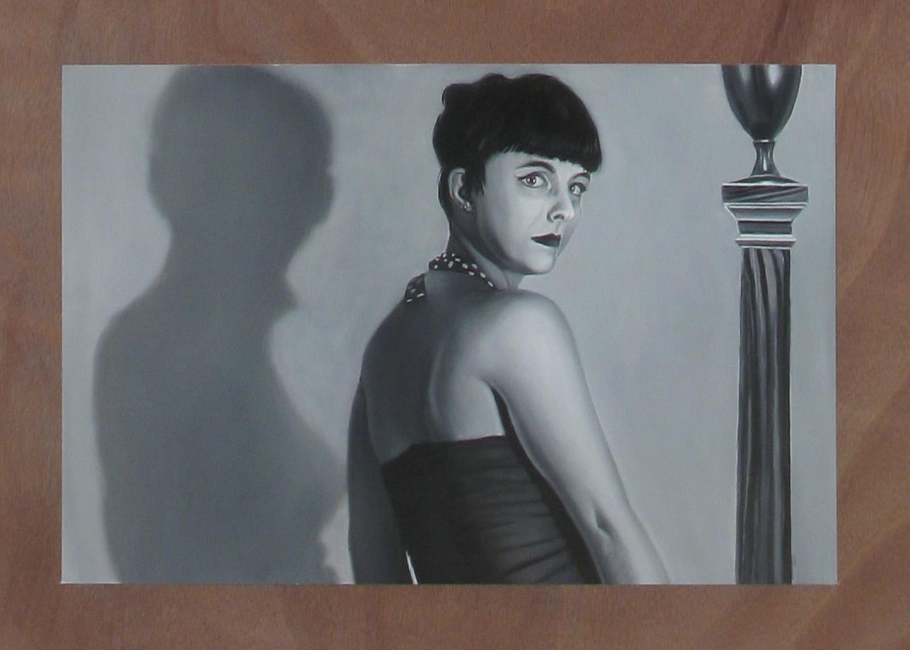 Contemporary Hyperrealist Large Portrait Film Noir Strip Film Still Black White - Gray Figurative Painting by Bruce Adams