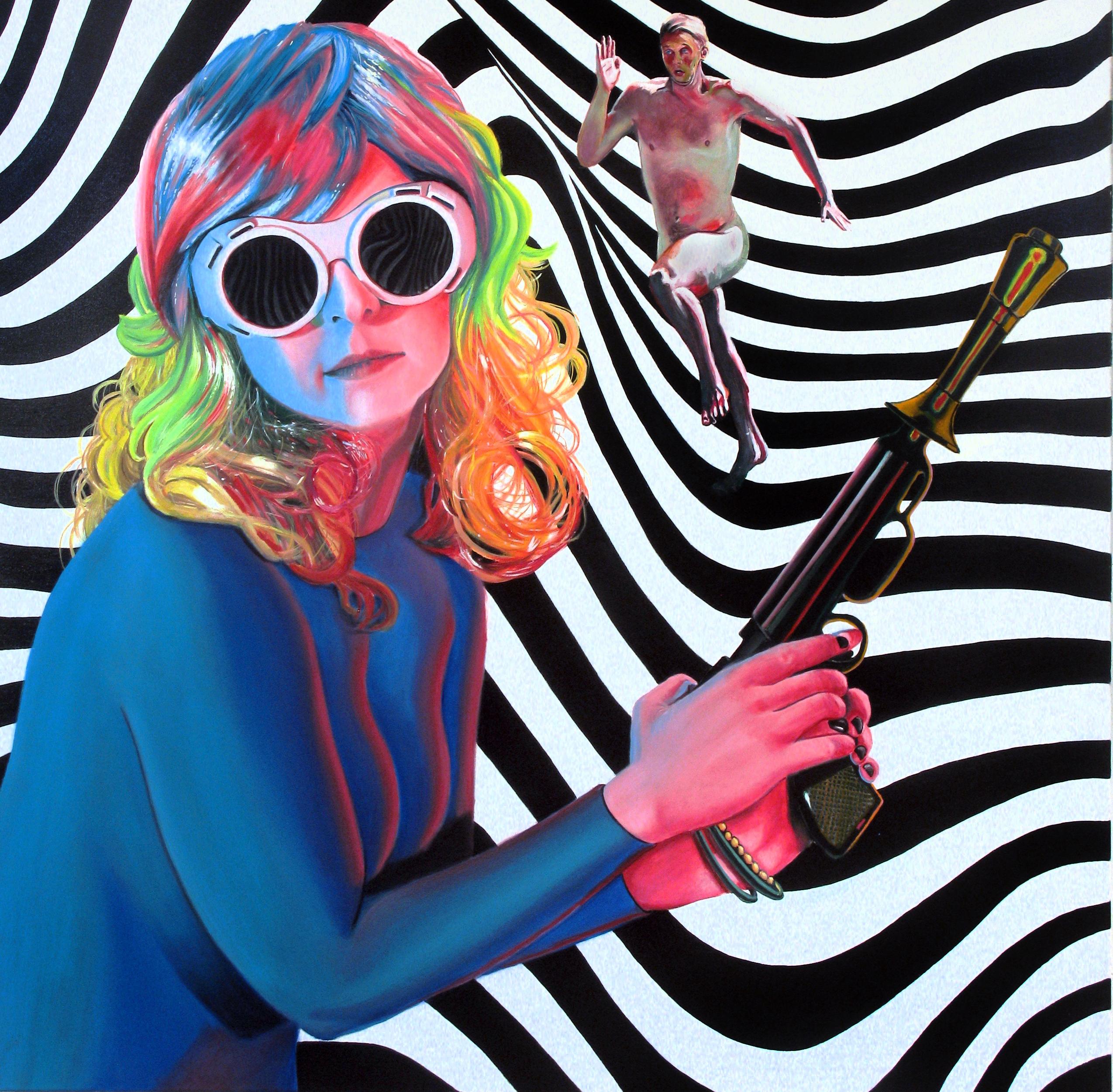 Zeitgenössisch Surrealistisch Hyperrealistisch Große bunte Figur Psychedelic  Frau aus Frau – Painting von Bruce Adams
