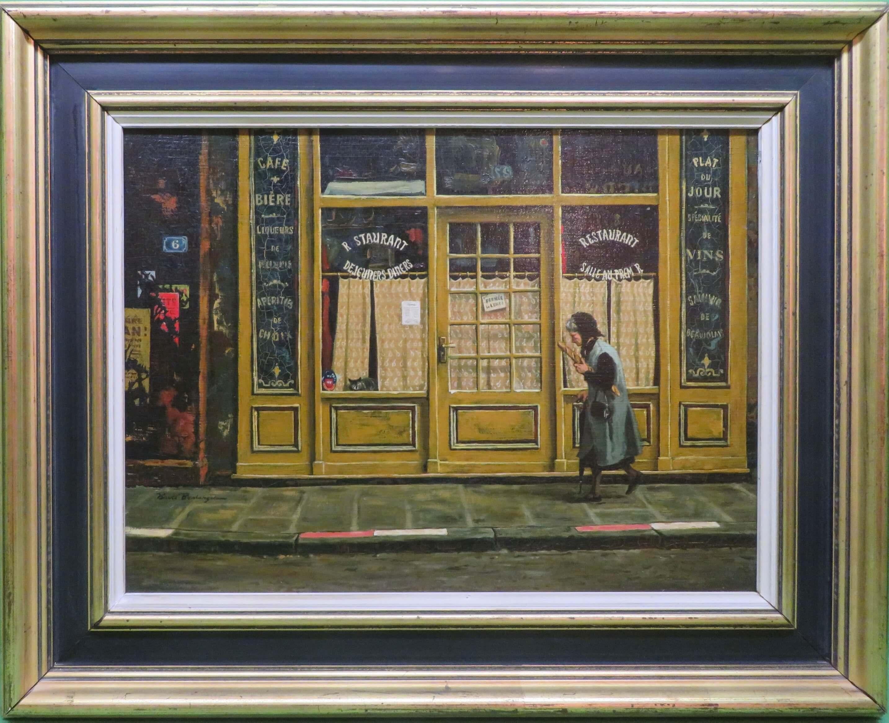 ARTIST: Bruce Dubois Bombergere (1918-1980) American
TITLE: "Parisienne French Street Scene"
MEDIUM: oil on canvas (c.1965)
SIZE:  54cm x 43cm inclusive of frame 
CONDITION: very good 
NOTES: Born in California he attended The College of Arts &