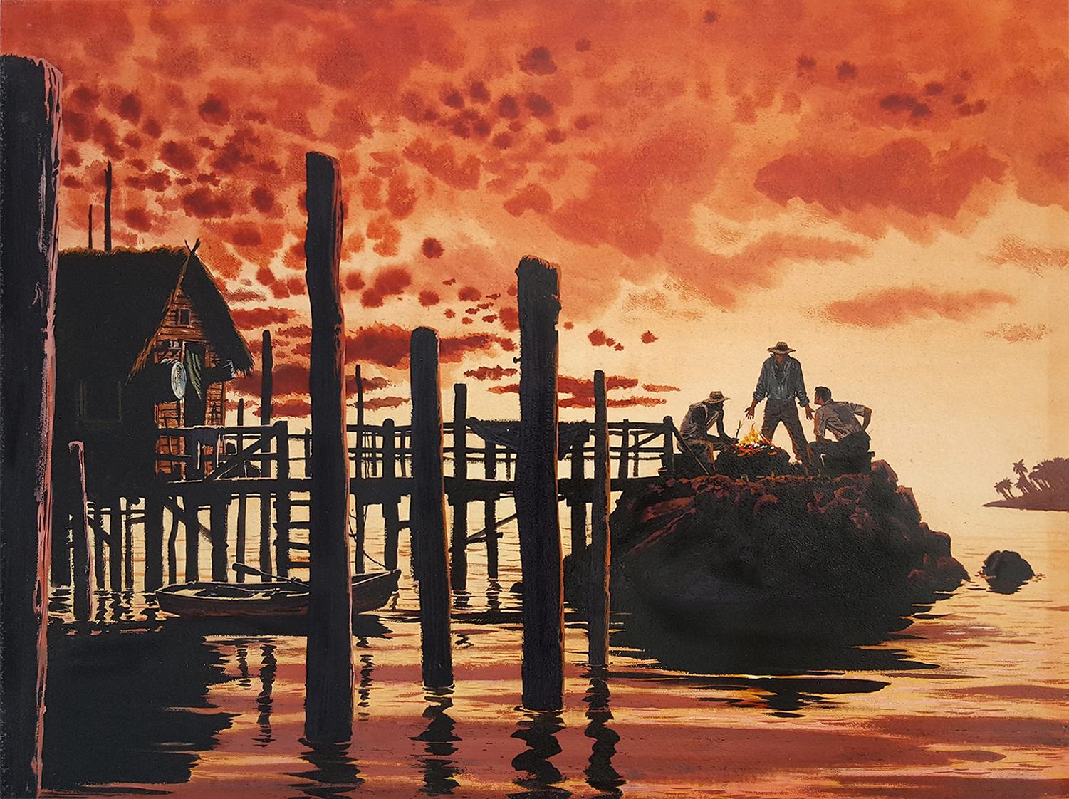 Bruce Bomberger Landscape Painting - Salt Gold Sunset, Saturday Evening Post Story Illustration