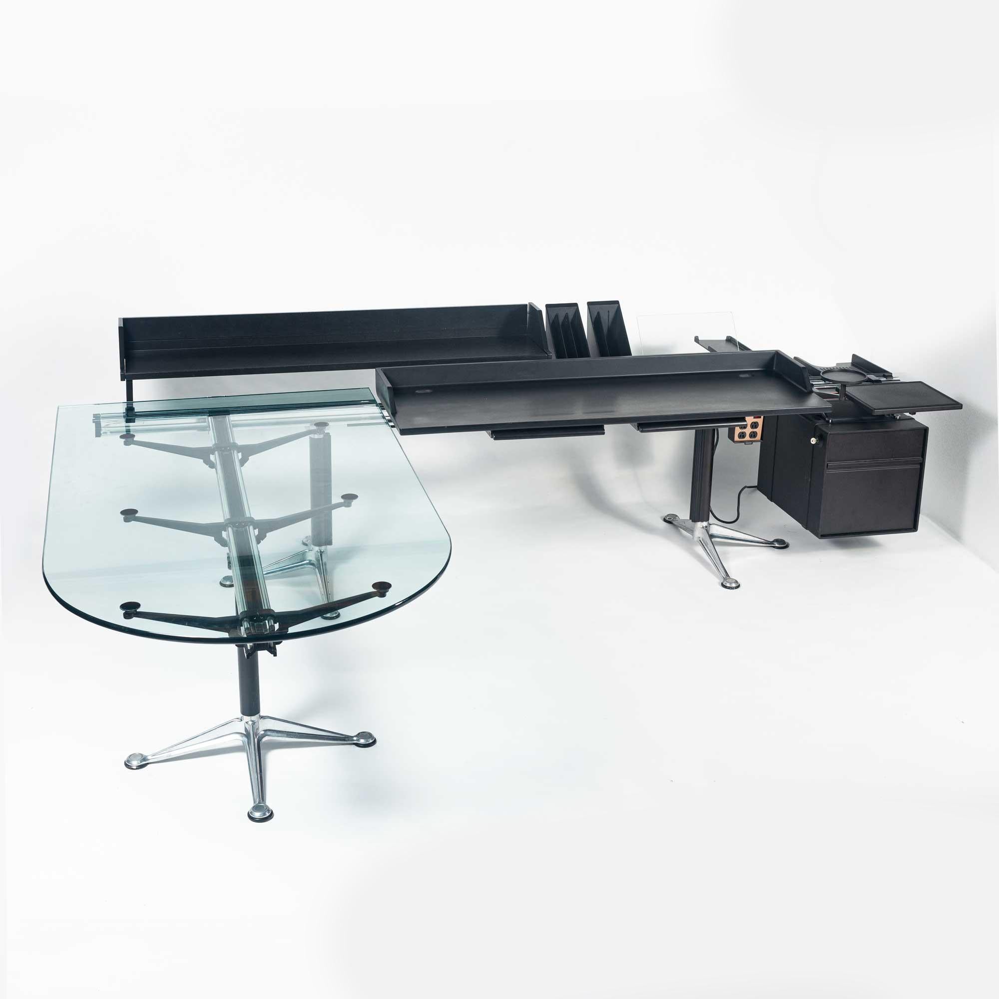 According to the Herman Miller website, Bruce’s first product designed for HM was the “Burdick Group system,” a highly configurable office desk which integrated electronics for office equipment and early computers.

This rare Bruce Burdick