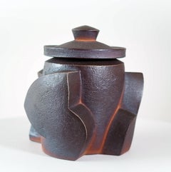 Covered Relief Vessel I - abstract, glazed, ceramic, vessel sculpture