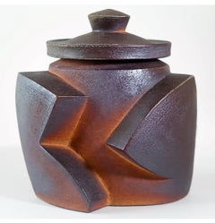Covered Relief Vessel I - abstract, glazed, ceramic, vessel sculpture