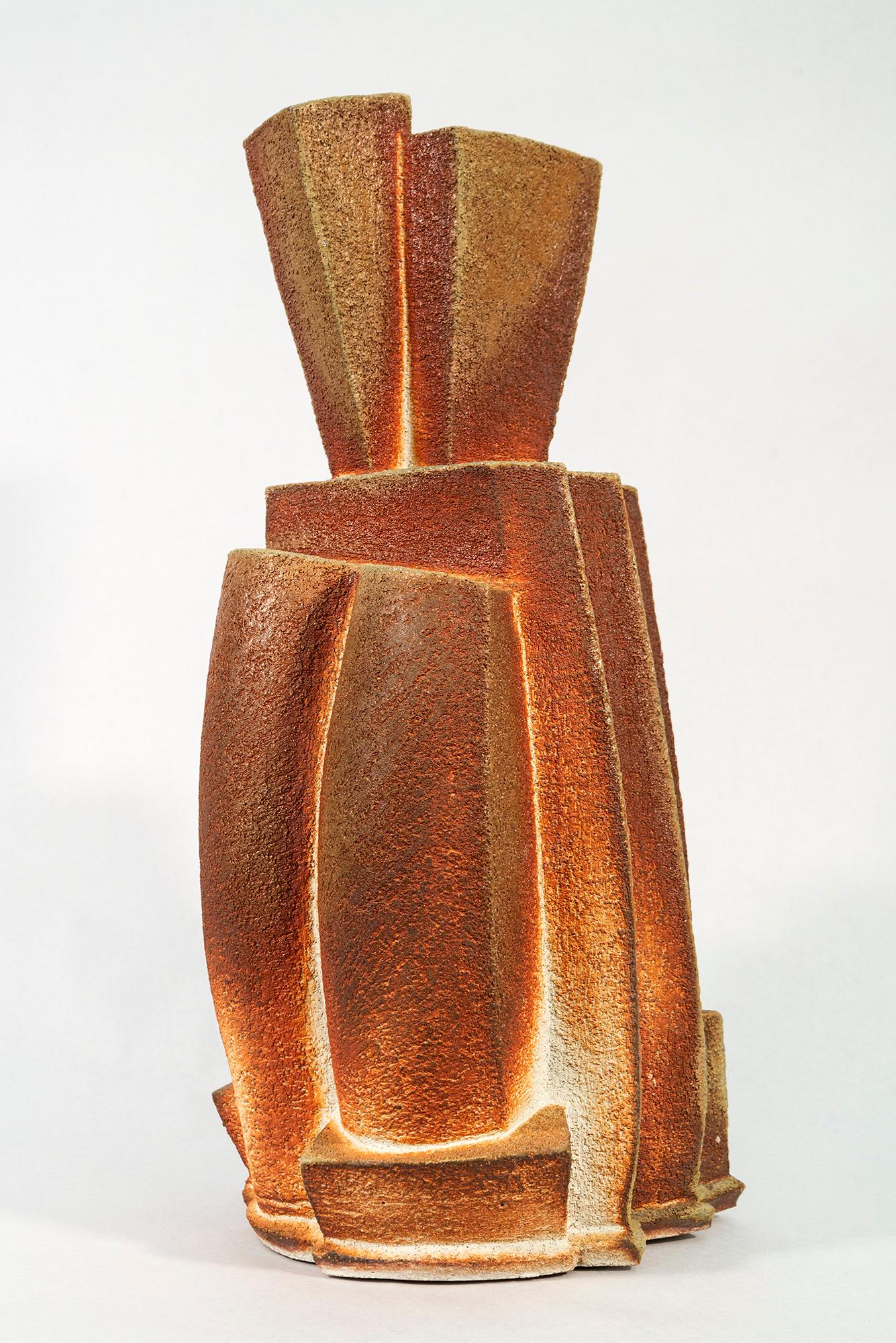 Vaso impilato Wood Fired - scultura astratta, smaltata, in ceramica, vaso in vendita 2