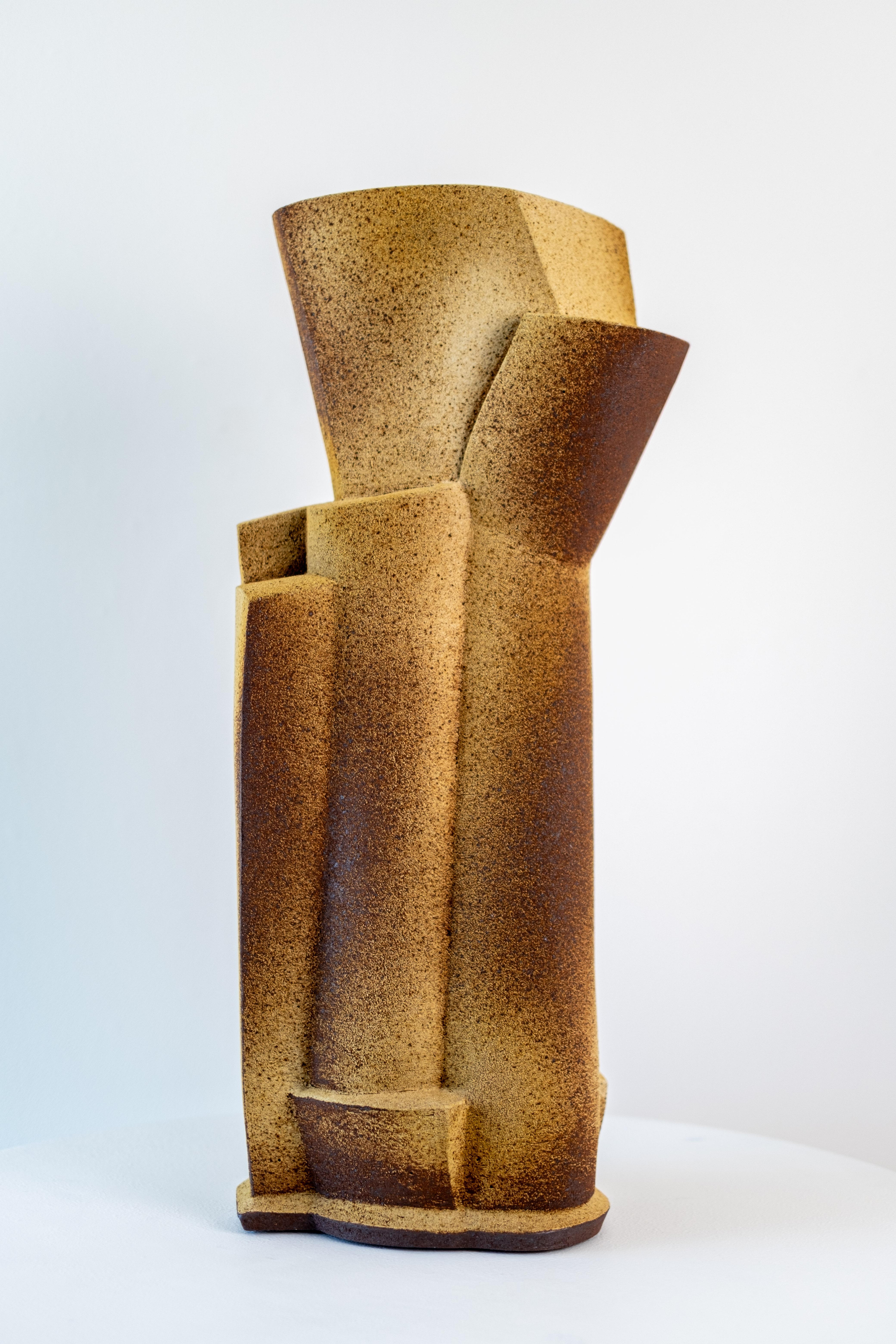 Bruce Cochrane Abstract Sculpture - Tall Stacked Vessel: Hand Sculpted Contemporary Ceramic Art