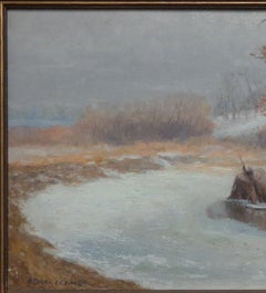 American Tonalist Bruce Crane Salmagundi Club Artist Oil Painting Winter Snow