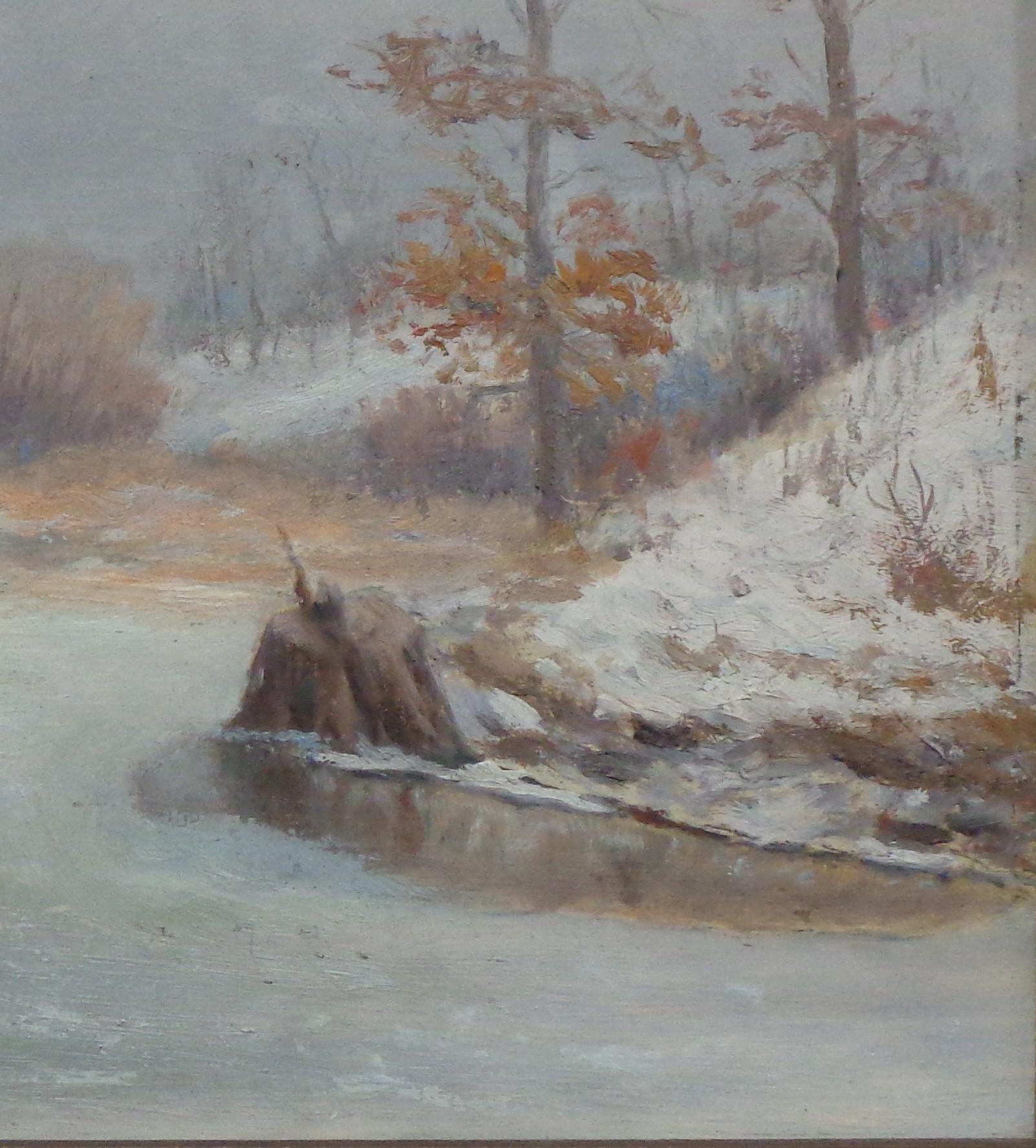 Tonalista americano Bruce Crane Artista del Club Salmagundi Pintura al óleo Nieve invernal 2