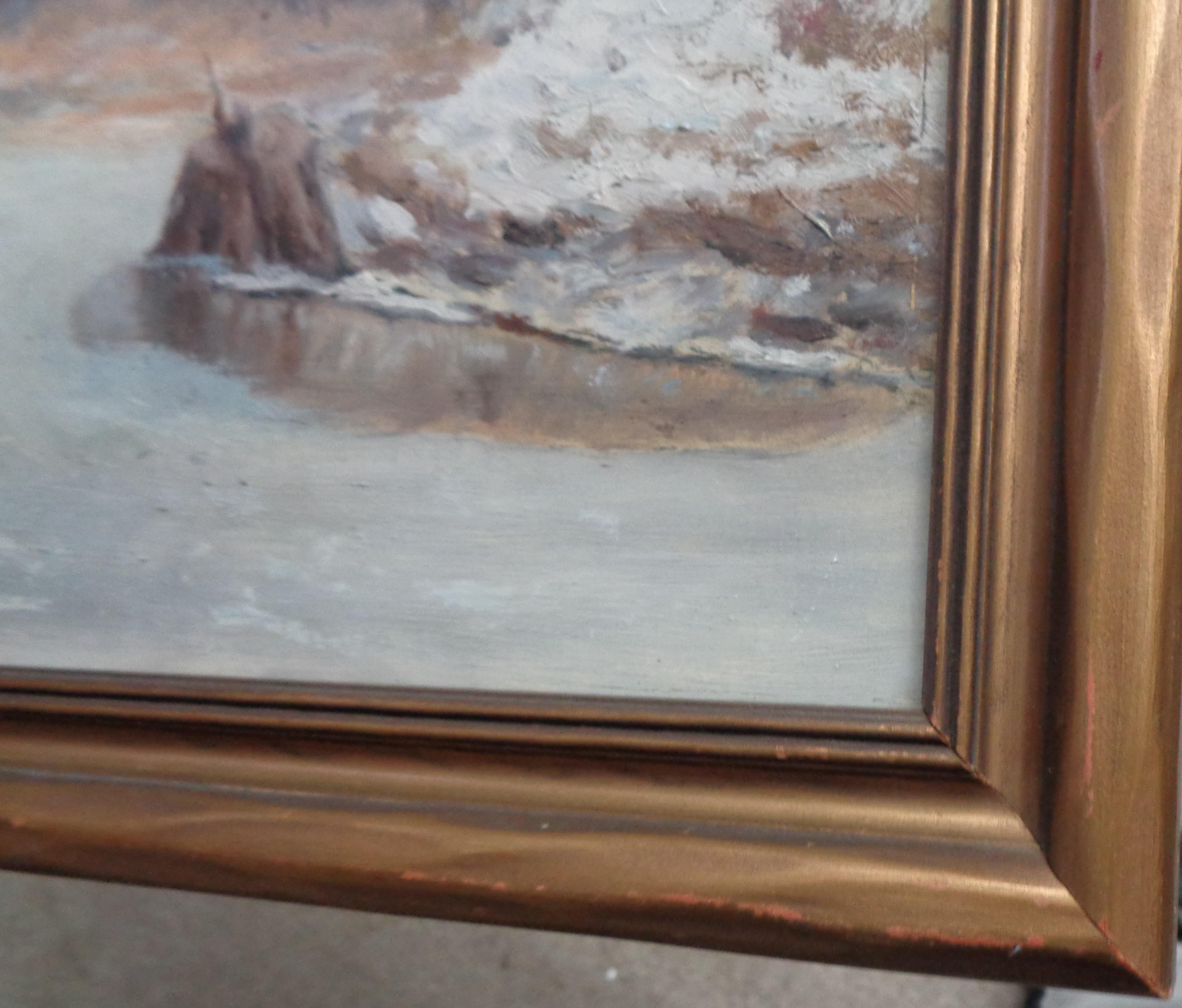 Tonalista americano Bruce Crane Artista del Club Salmagundi Pintura al óleo Nieve invernal 6