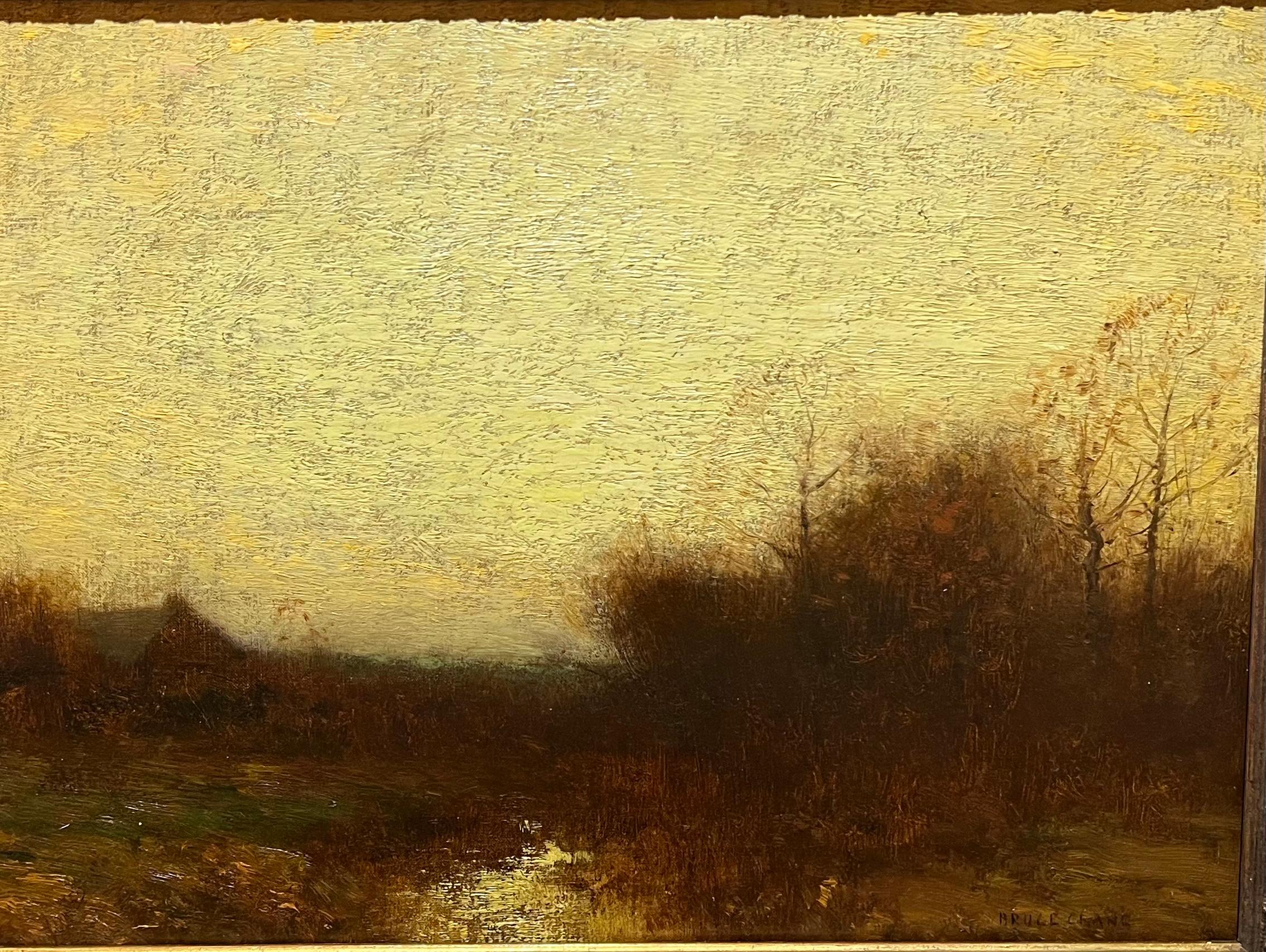 Antique 1880's American Tonalism Impressionist Sunset Landscape Painting 1