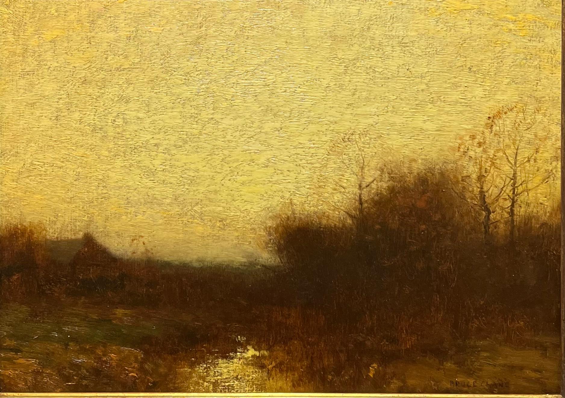 Antique 1880's American Tonalism Impressionist Sunset Landscape Painting 2