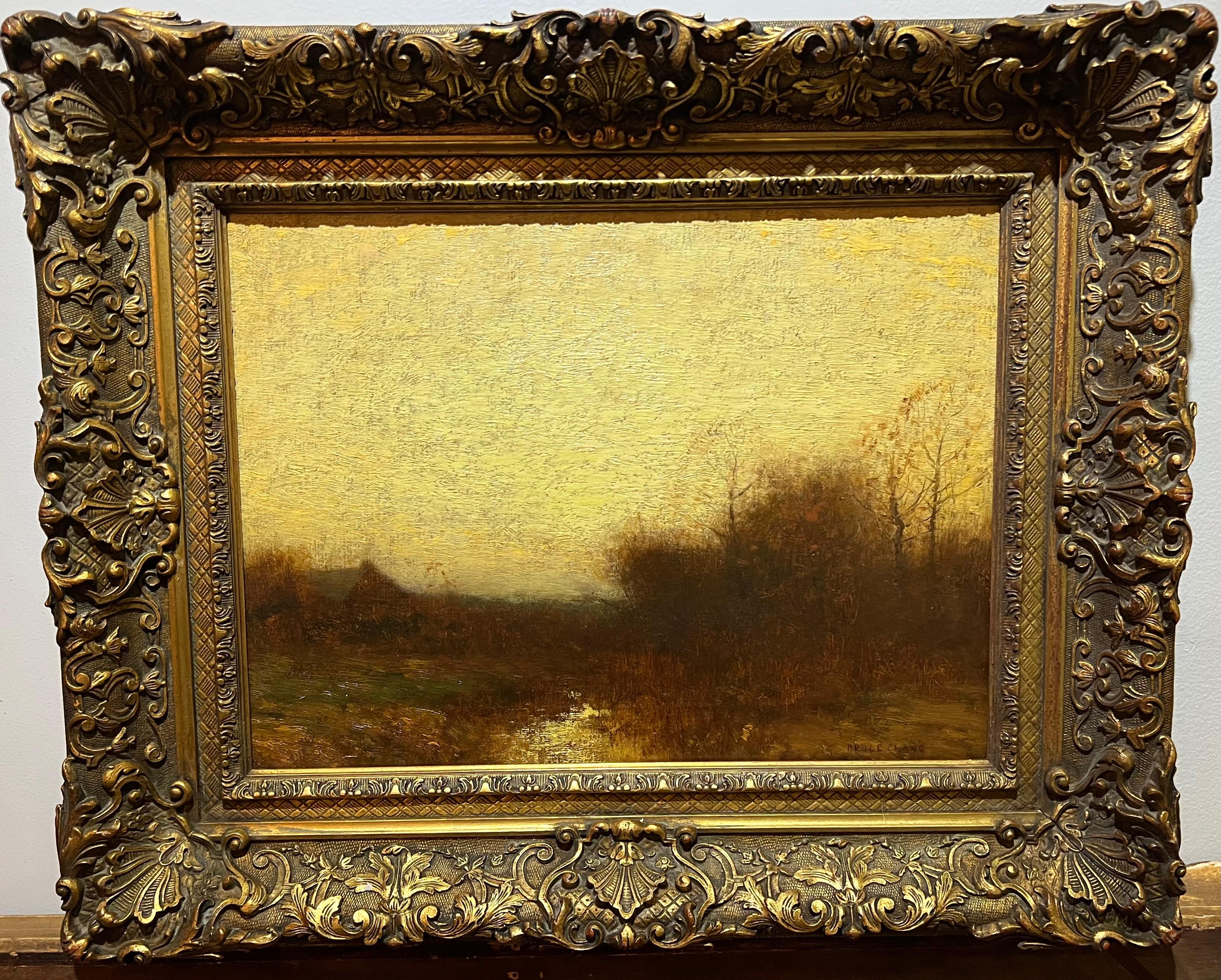 Bruce Crane (18587-1937) is an American Tonalist Landscape Painter, and famous for his sunset paintings with heavy different layers of paint.  He painted mostly in Connecticut and New York.  

Robert Bruce Crane was an American painter. He joined