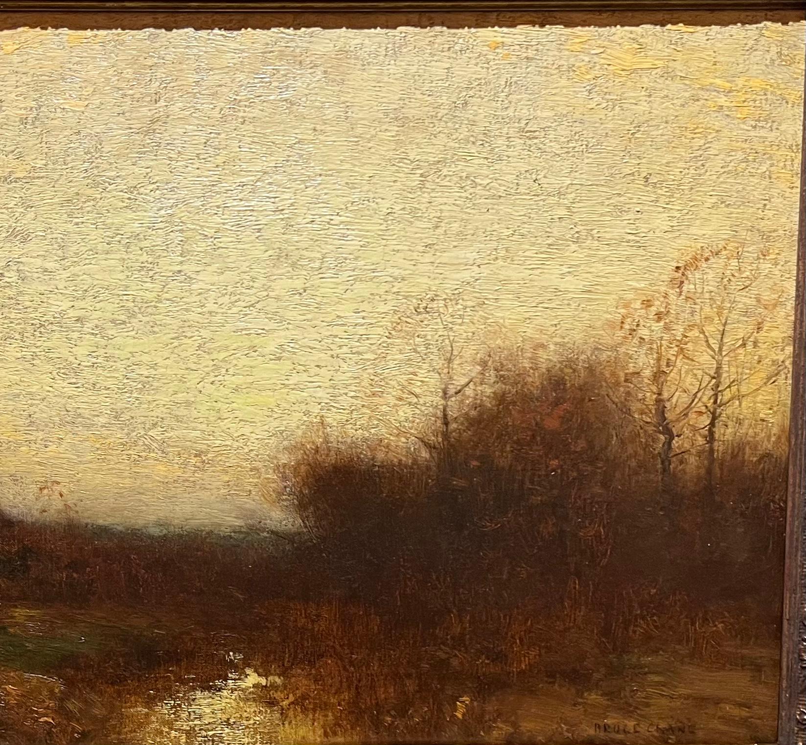 Antique 1880’s American Tonalism Impressionist Sunset Landscape Painting  1