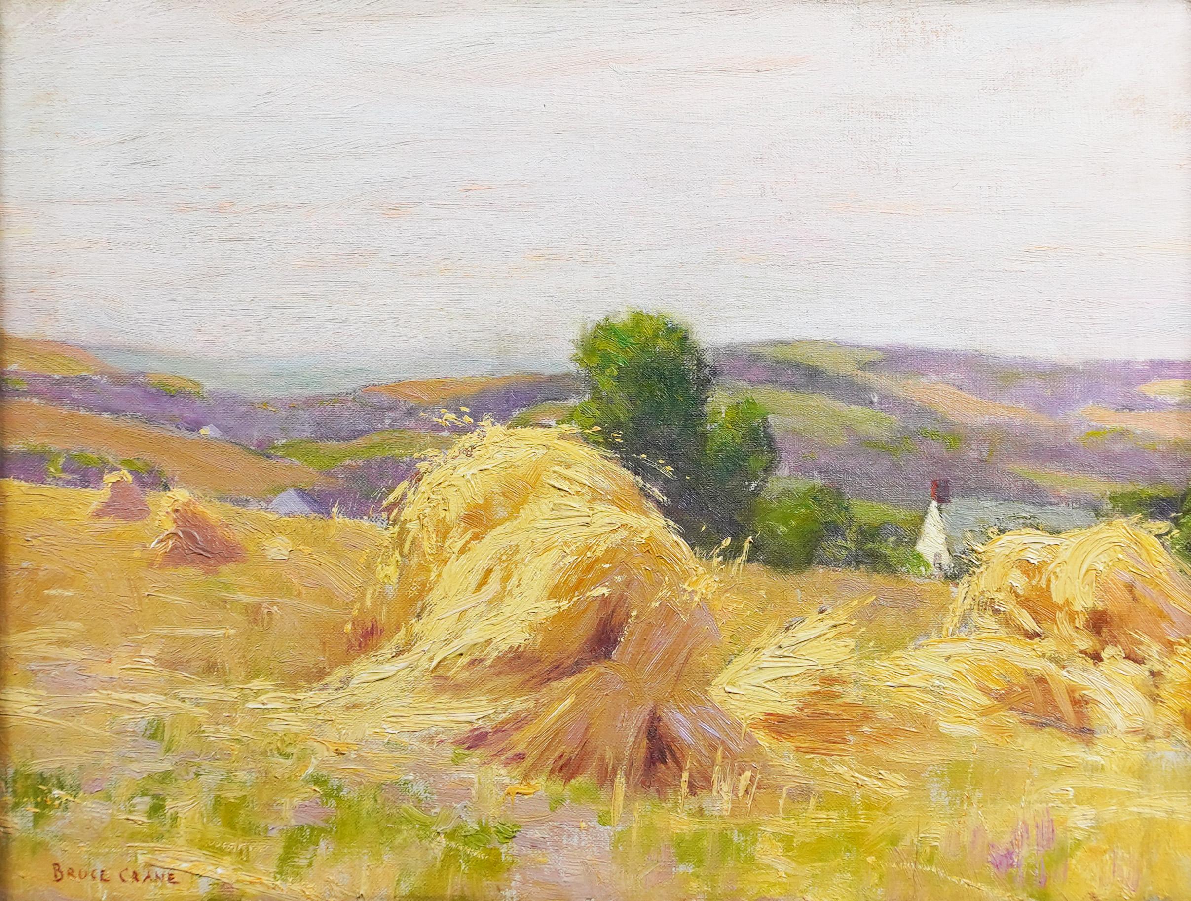 Antique American Impressionist Signed Haystack Landscape Framed Oil Painting For Sale 2