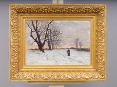Antique American Impressionist Winter Landscape Signed Framed Oil Painting