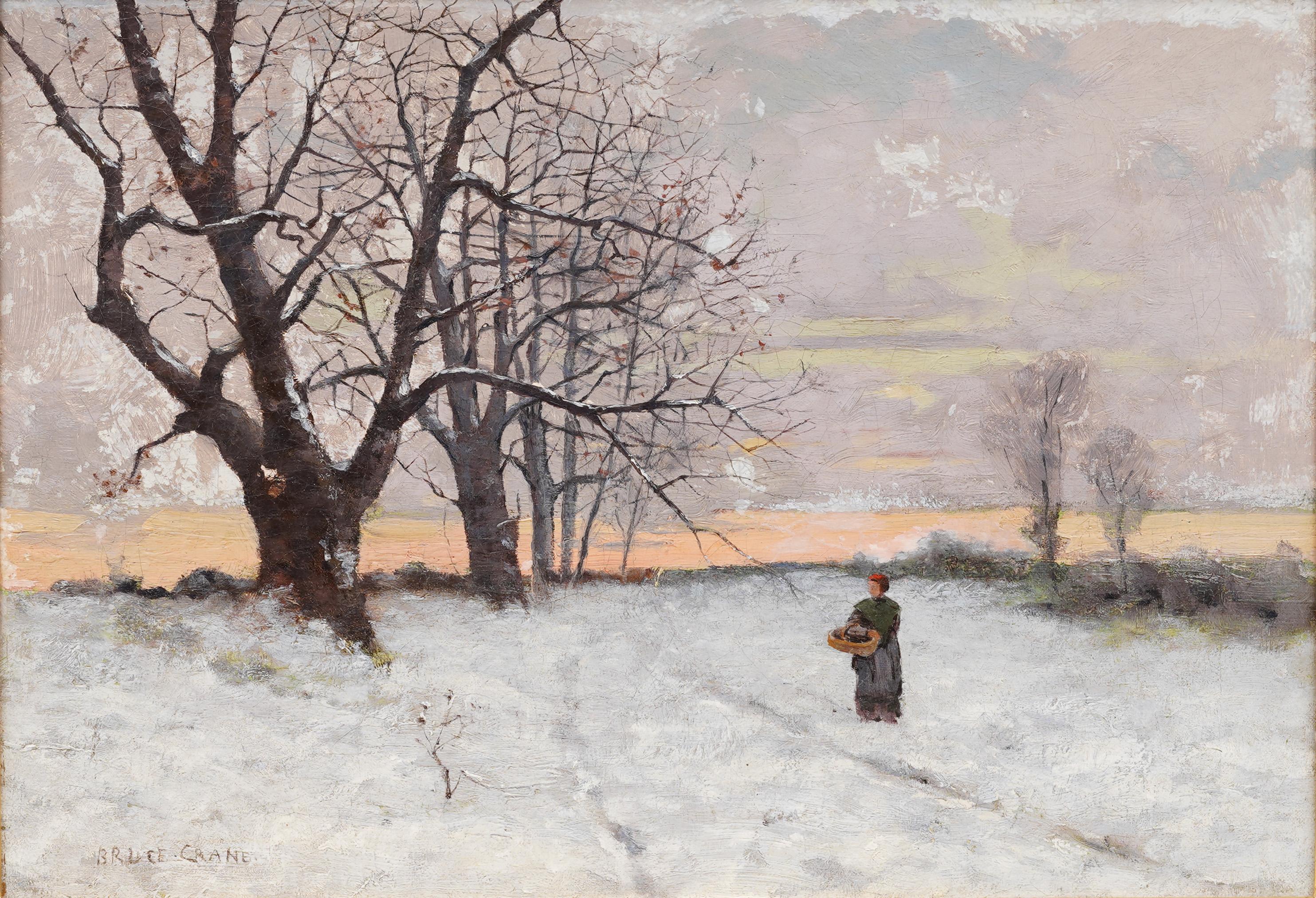Antique American Impressionist Winter Landscape Signed Framed Oil Painting For Sale 2