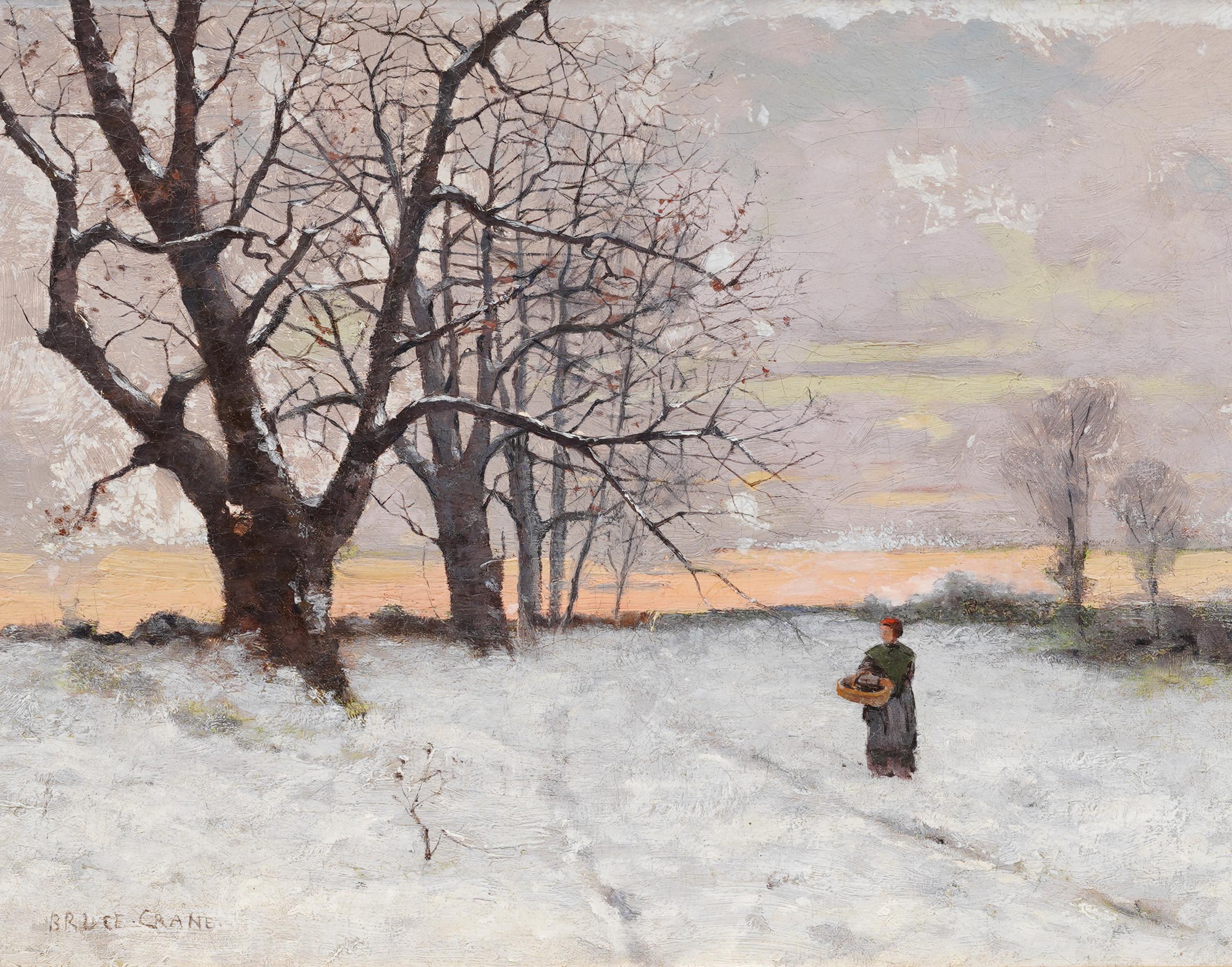 Antique American Impressionist Winter Landscape Signed Framed Oil Painting For Sale 3