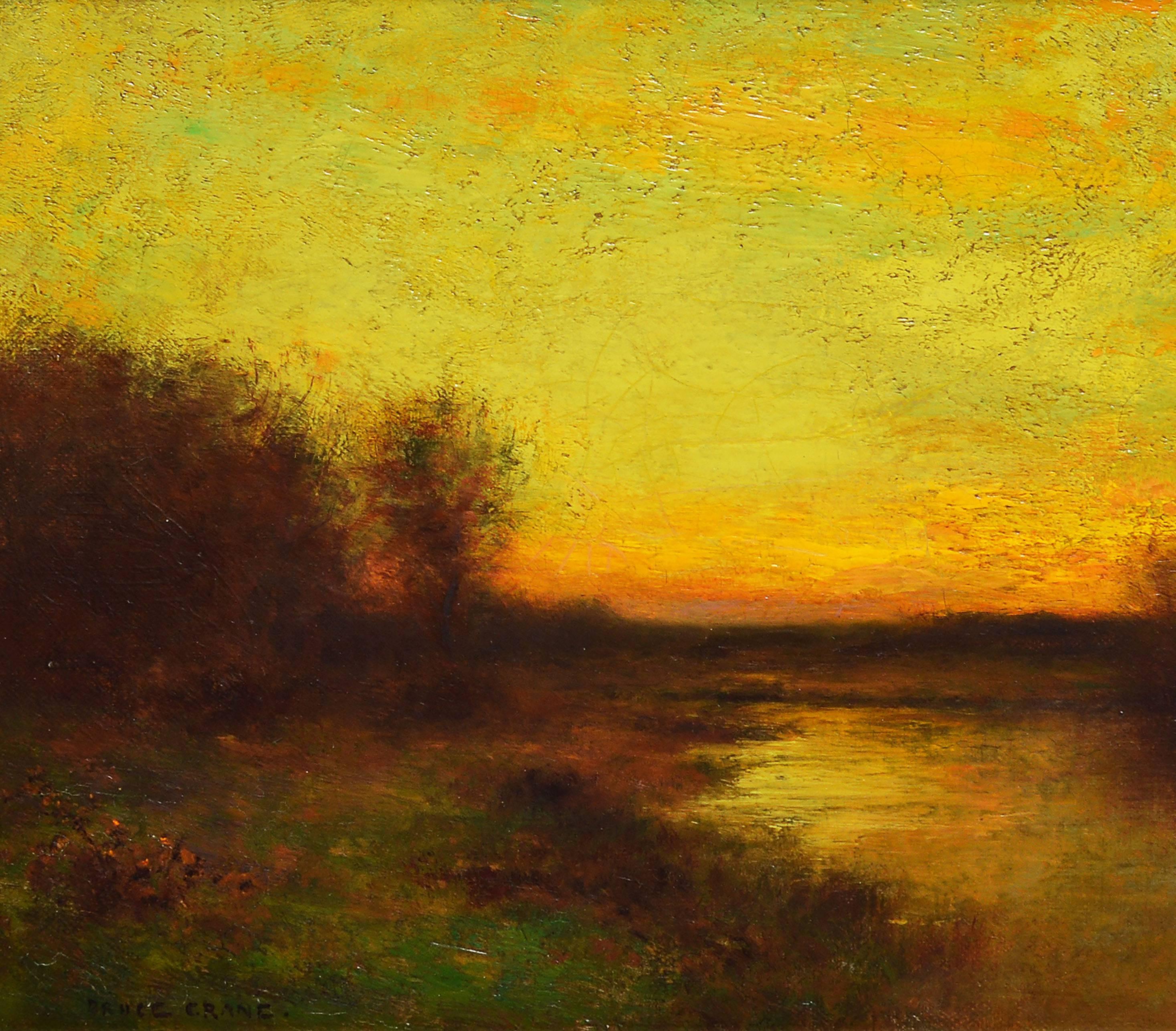 Antique Glowing Luminous Marsh Sunset Tonalist Landscape Painting by Bruce Crane 2
