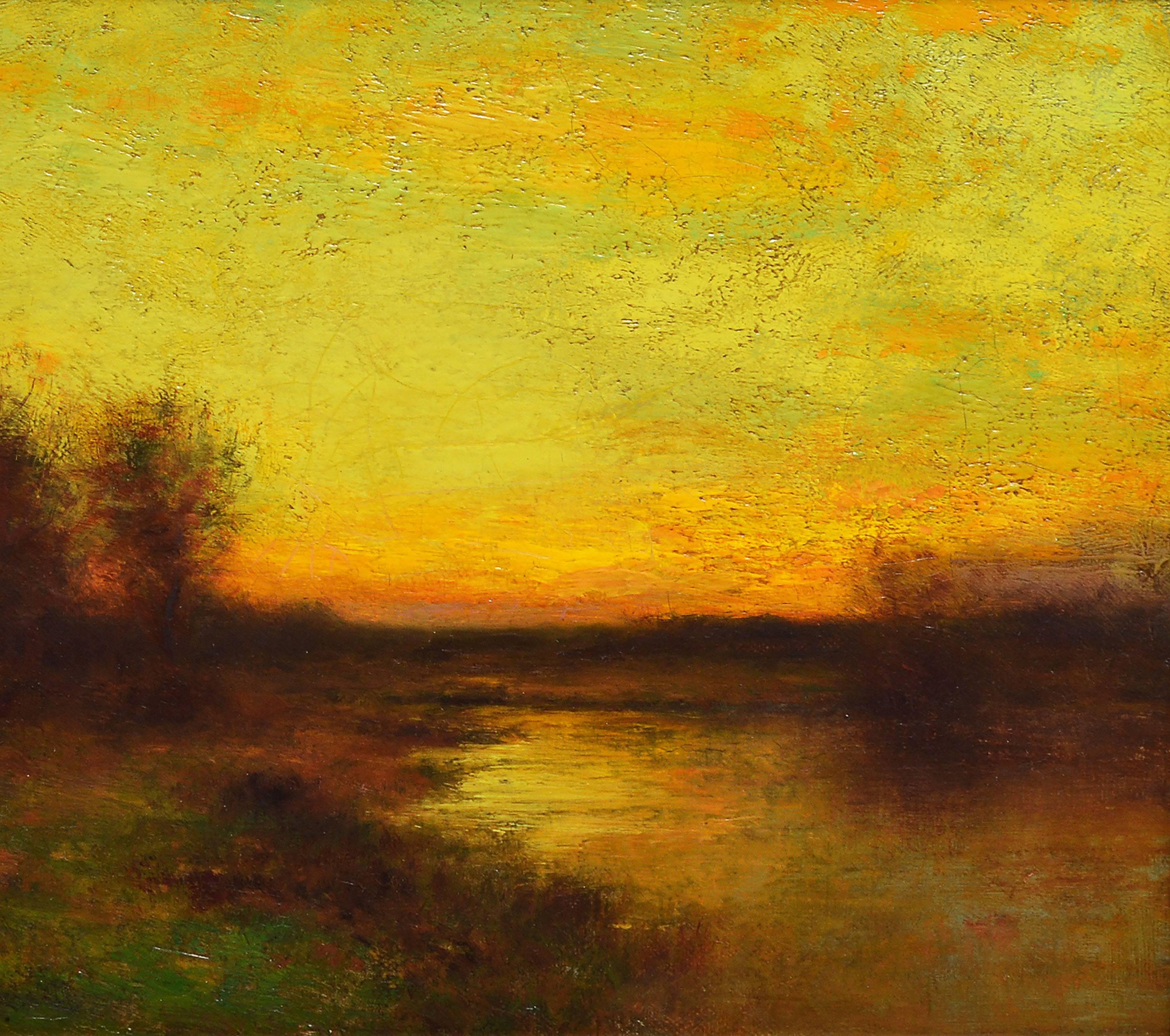 Antique Glowing Luminous Marsh Sunset Tonalist Landscape Painting by Bruce Crane 3