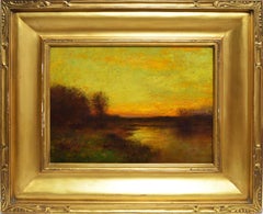 Antique Glowing Luminous Marsh Sunset Tonalist Landscape Painting by Bruce Crane