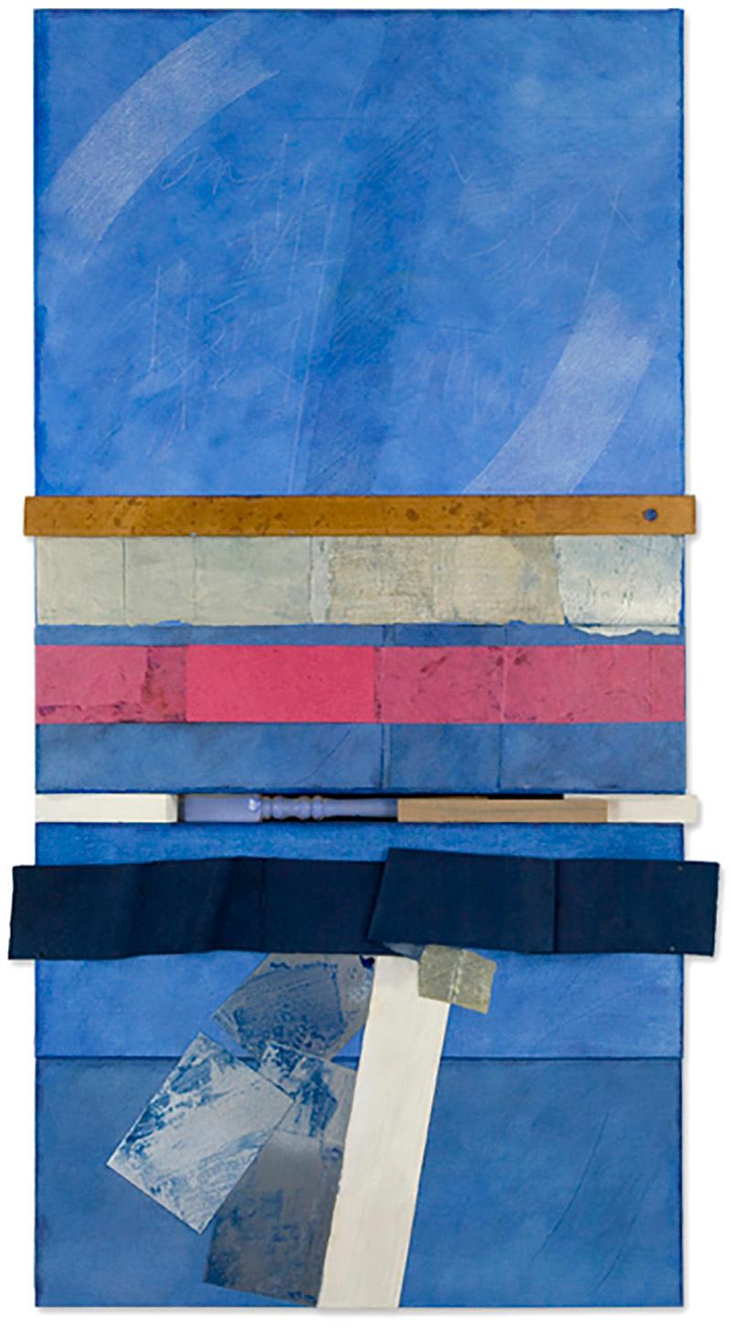 Bruce Dorfman Abstract Painting - "Koniro" Blue abstract mixed-media and assemblage painting 