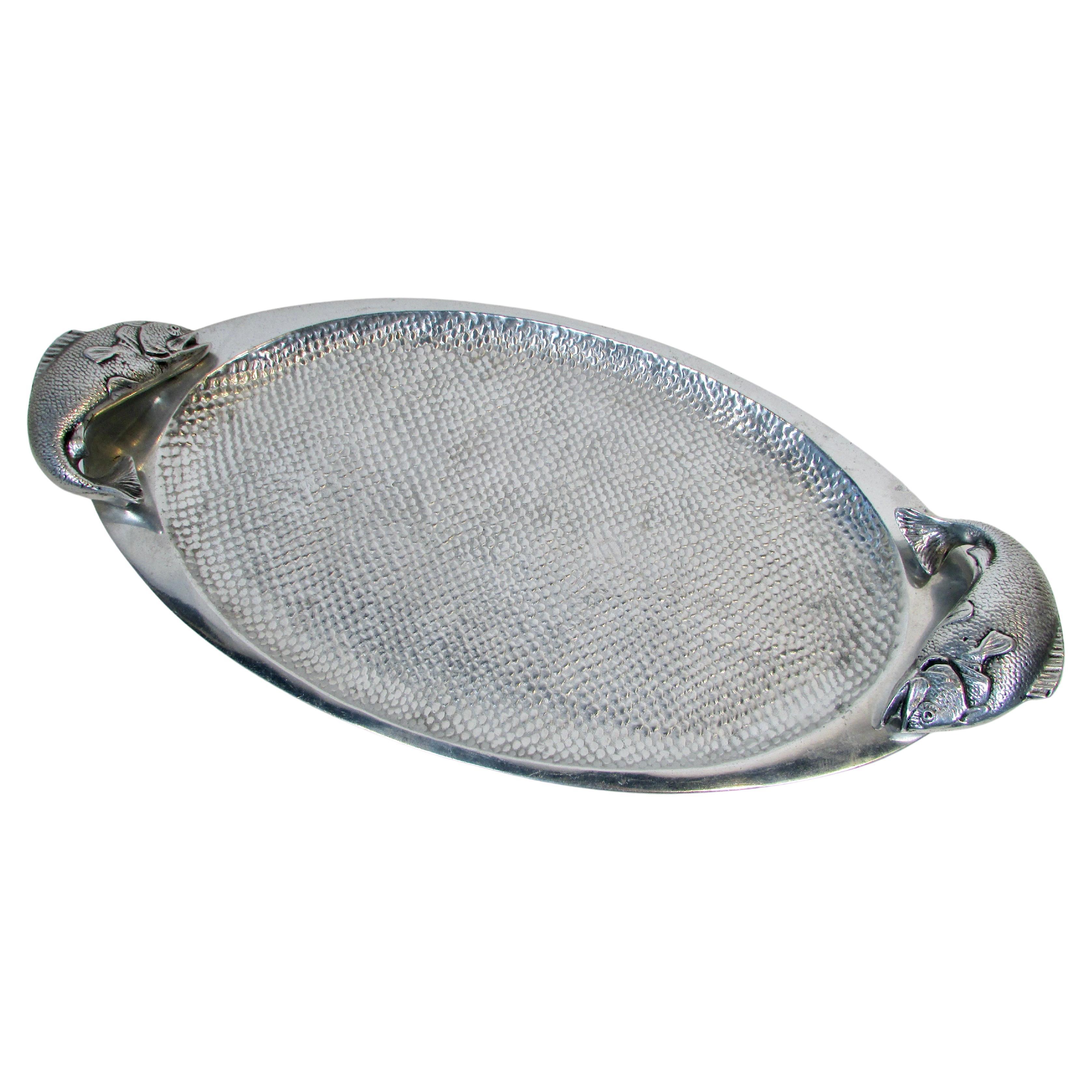 Bruce Fox Design Wilton Aluminum tray with Fish handles For Sale