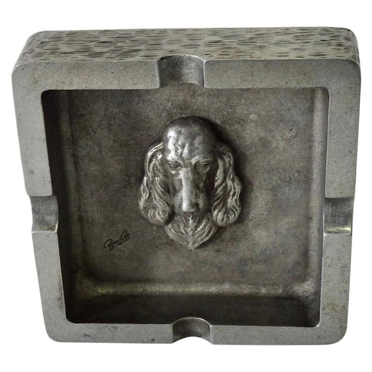 Bruce Fox Square Aluminum Ashtray with Setter Dog For Sale