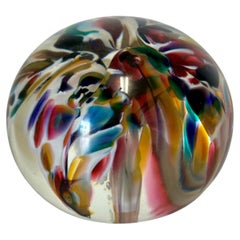 Bruce Freund Signed Mid-Century Style Multicolored Hand-Blown Paperweight