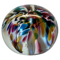 Bruce Freund Signed Mid-Century Style Multicolored Hand-Blown Paperweight