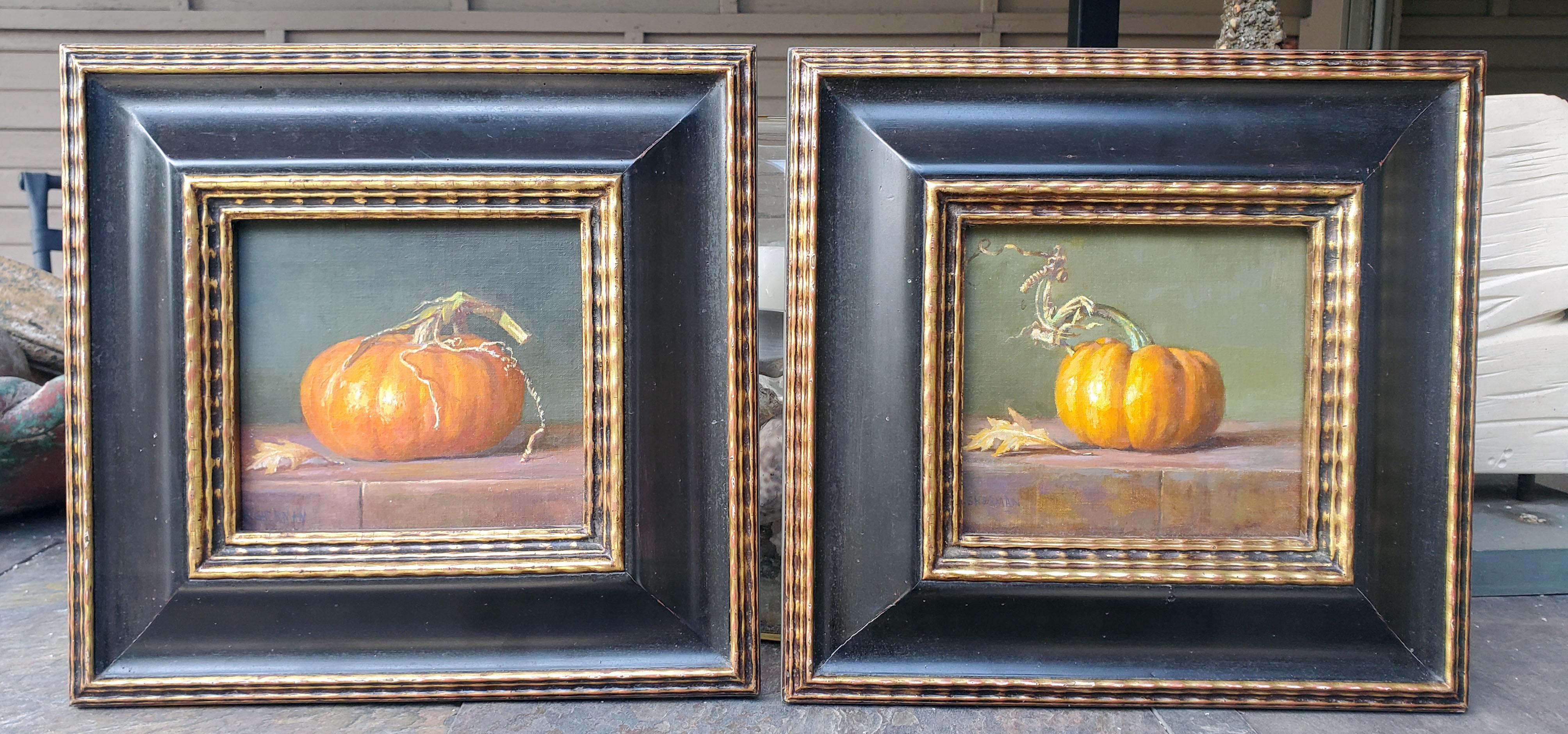 Dos calabazas naranjas Pintura realista de bodegón Pareja - Painting de Bruce Gherman
