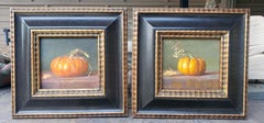 Two Orange Pumpkins Realistic Still Life Painting Pair