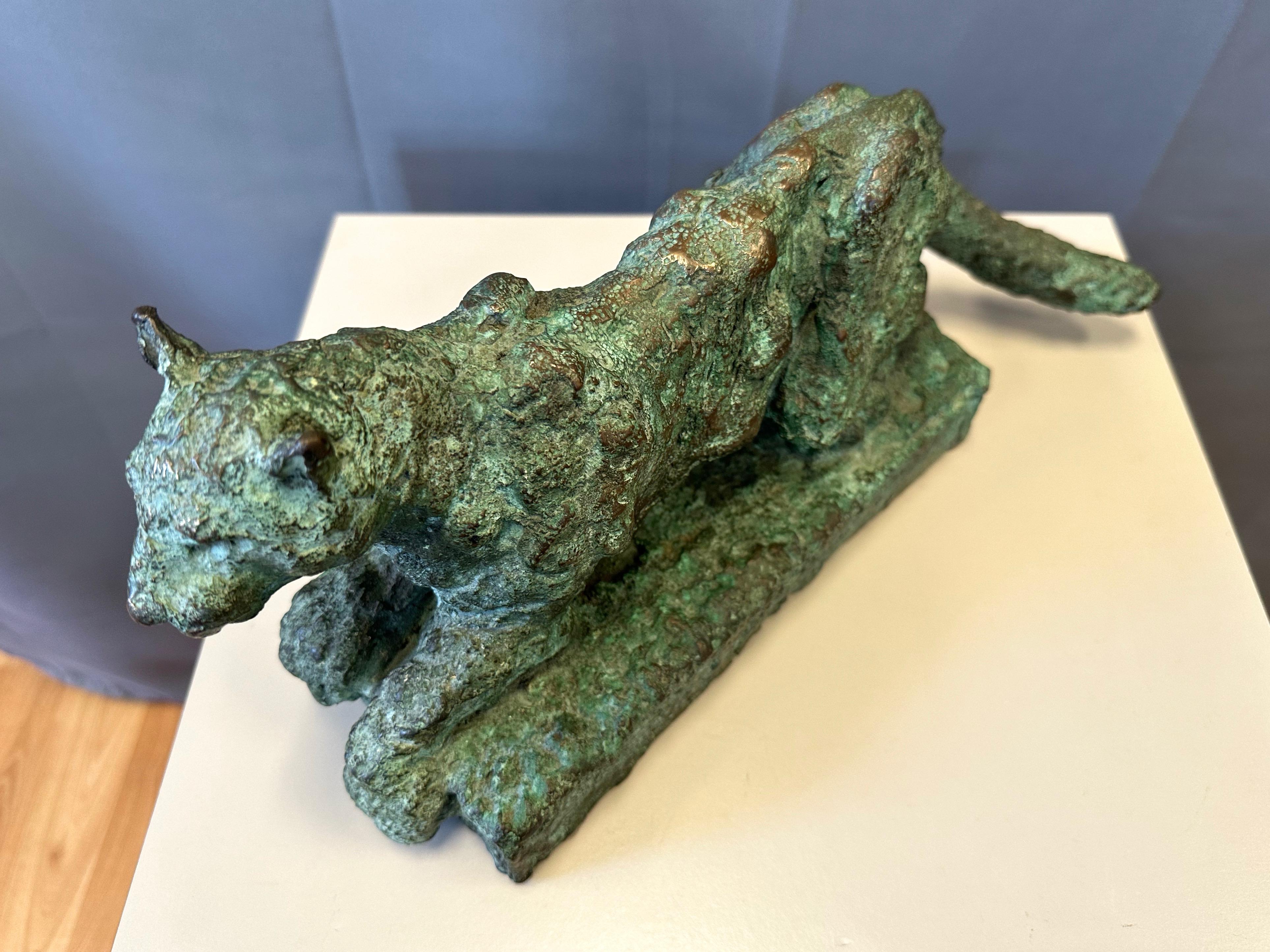 Bruce Hasson Verdigris Bronze Puma-Skulptur, signiert und nummeriert, Anfang der 2000er Jahre im Angebot 7