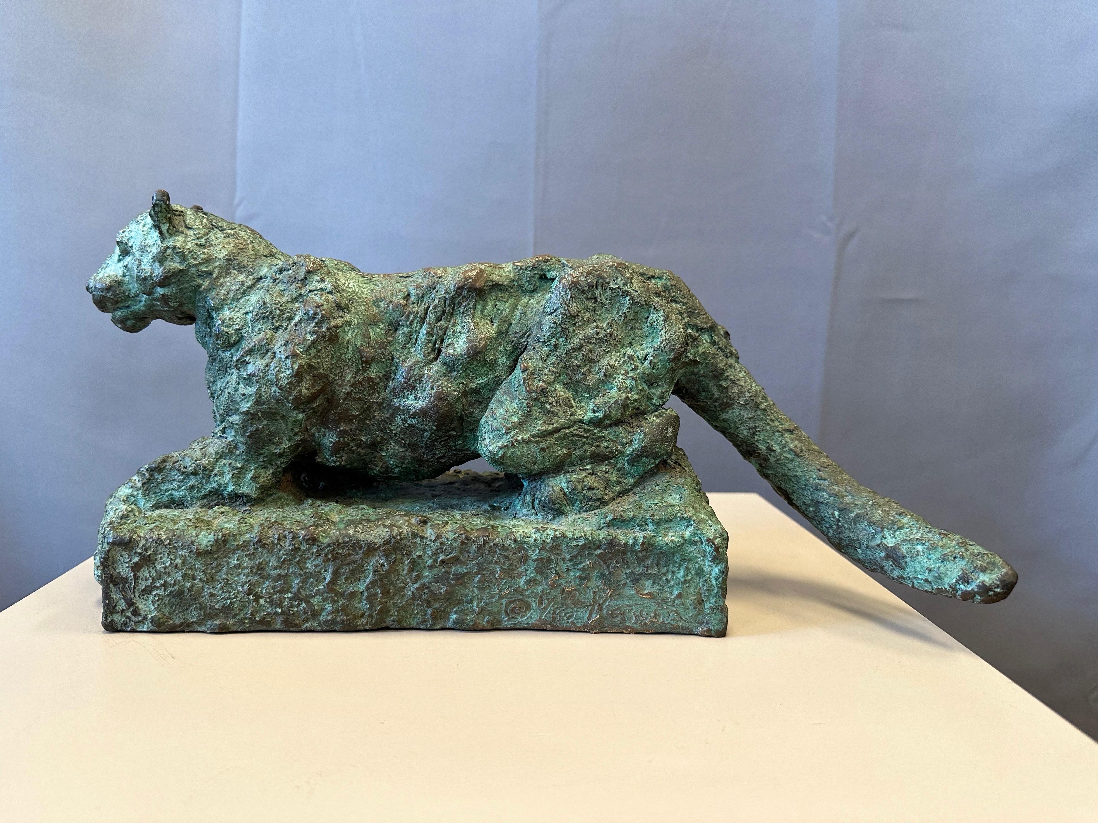 Brutalist Bruce Hasson Verdigris Bronze Puma Sculpture, Signed and Numbered, Early 2000s For Sale