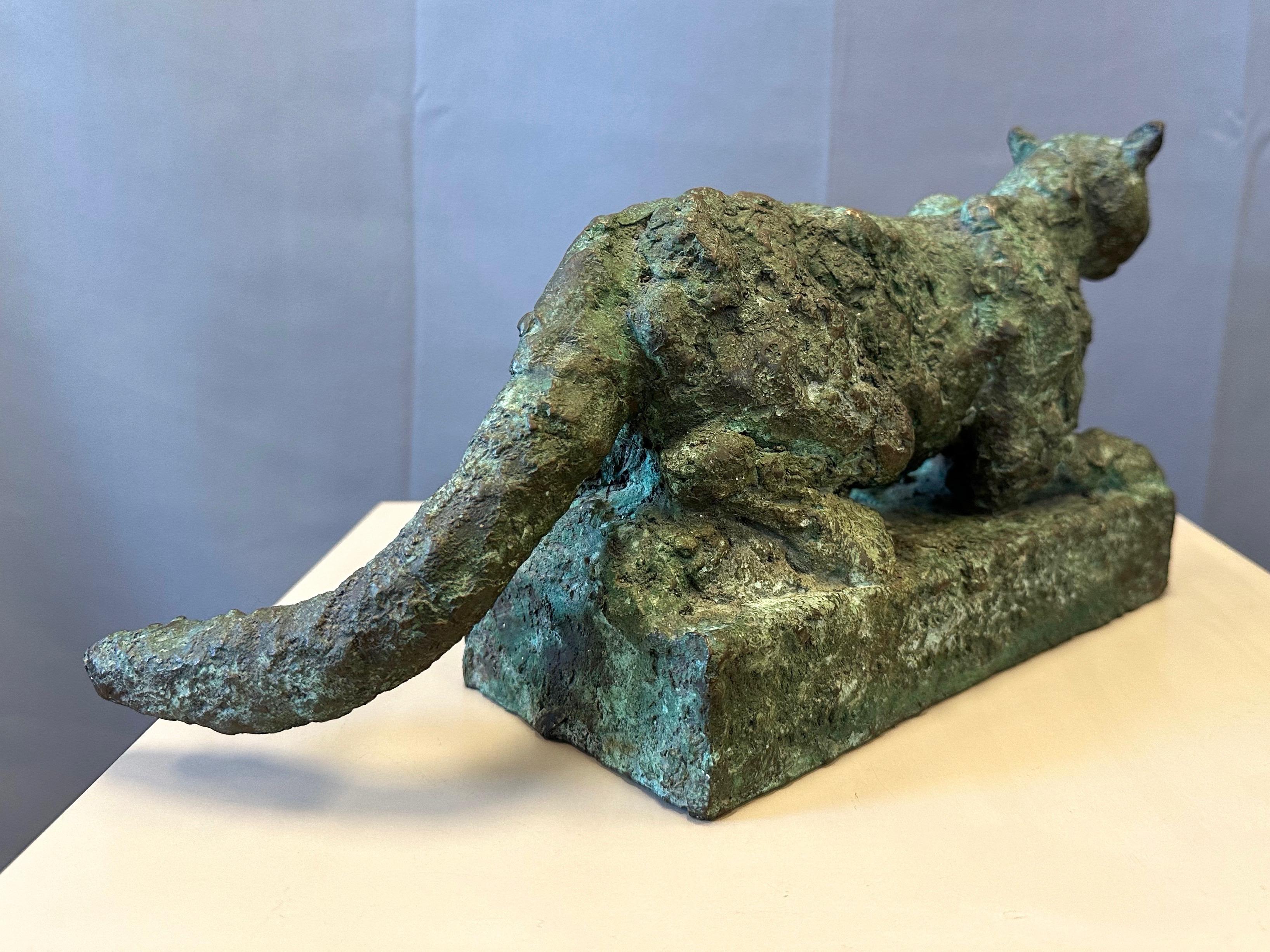 Bruce Hasson Verdigris Bronze Puma Sculpture, Signed and Numbered, Early 2000s In Good Condition For Sale In San Francisco, CA