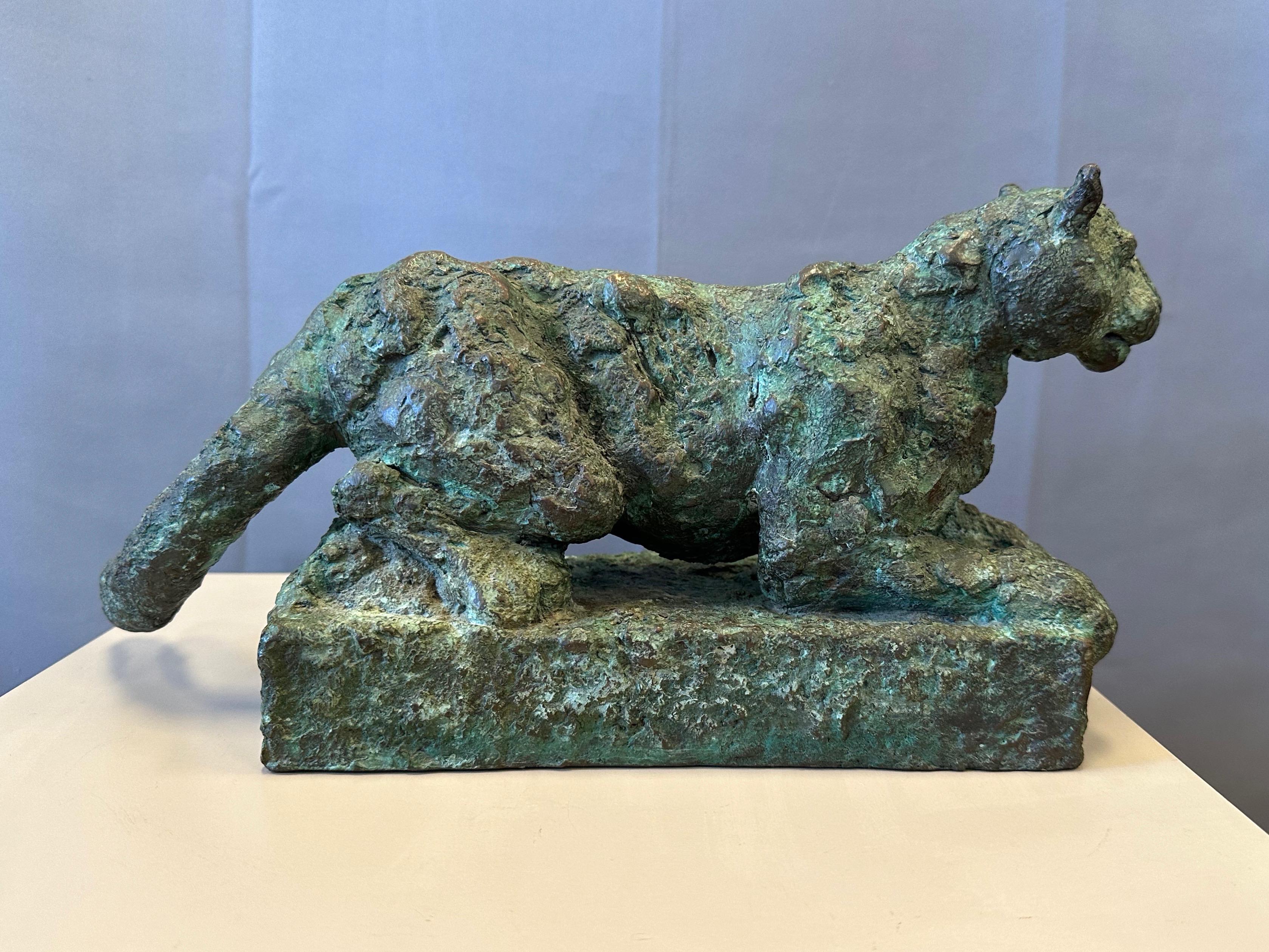 Contemporary Bruce Hasson Verdigris Bronze Puma Sculpture, Signed and Numbered, Early 2000s For Sale