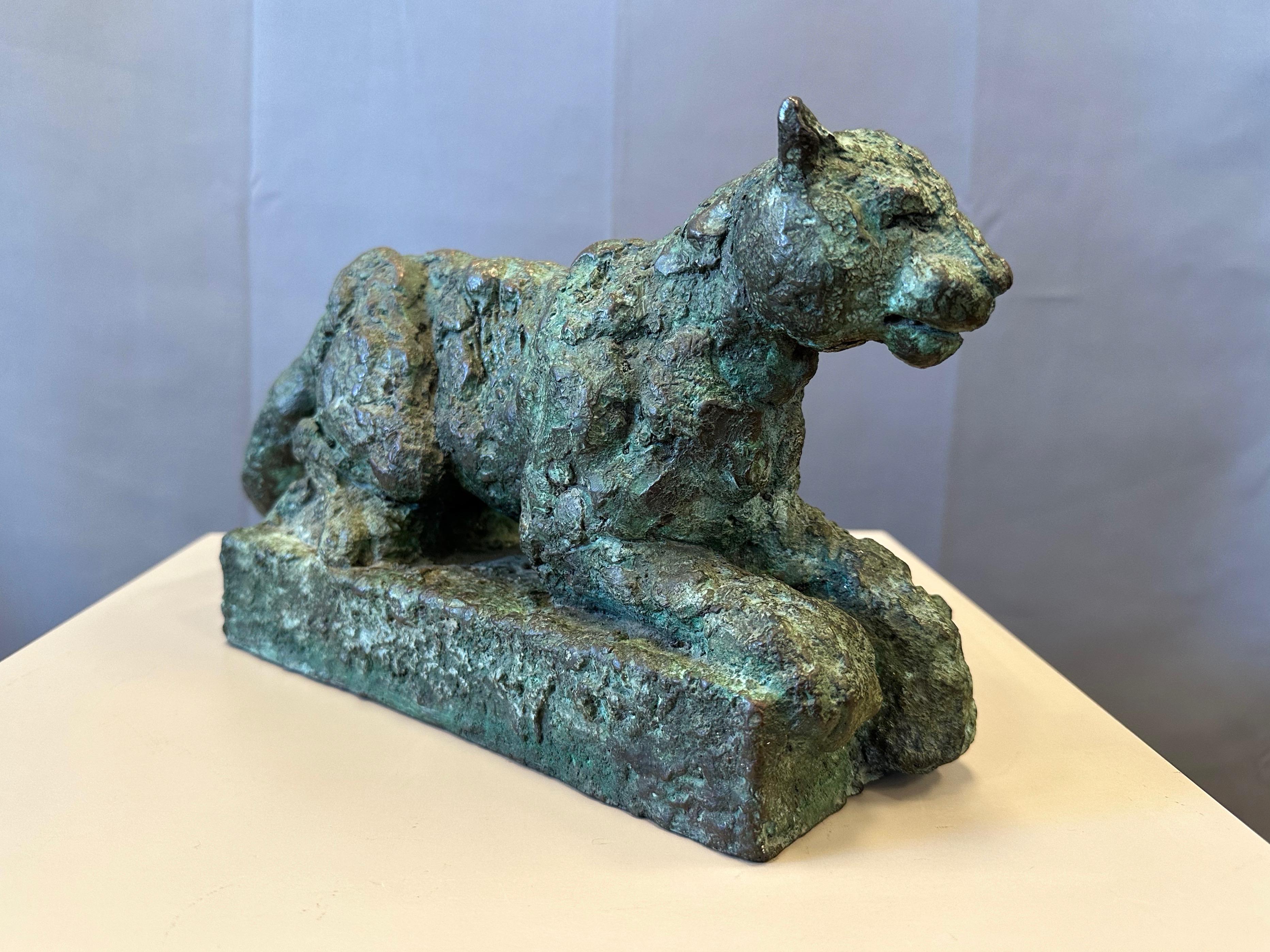 Bruce Hasson Verdigris Bronze Puma-Skulptur, signiert und nummeriert, Anfang der 2000er Jahre im Angebot 1