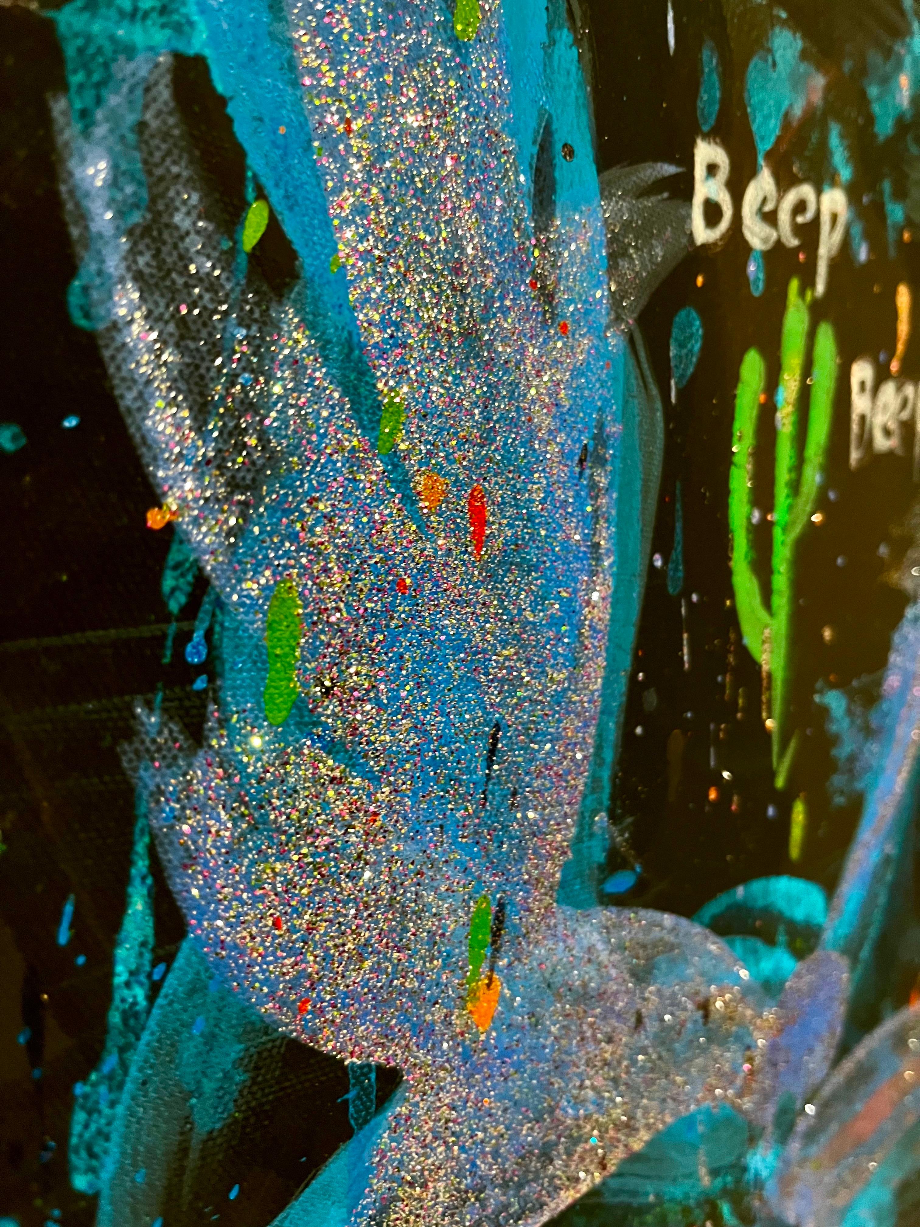 Bruce Helander Road Runner Mixed Media Painting with Glitter Florida Pop Art For Sale 2