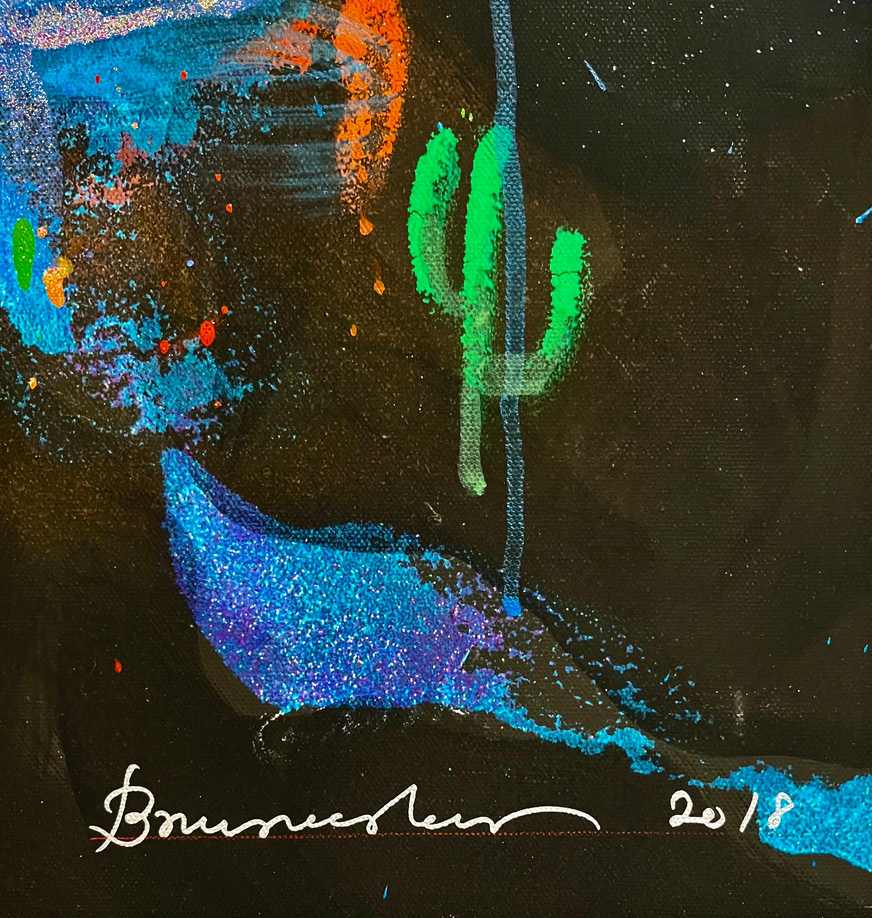 Bruce Helander Road Runner Mixed Media Painting with Glitter Florida Pop Art For Sale 3