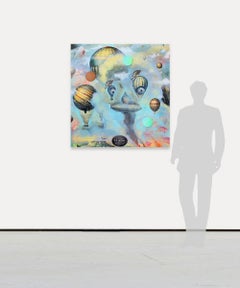 Hot Air (Blue, Yellow, Contemporary Narrative Painting)