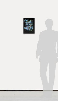 Stick Figures Walking (Black, Blue, Contemporary Painting, Collage Background)