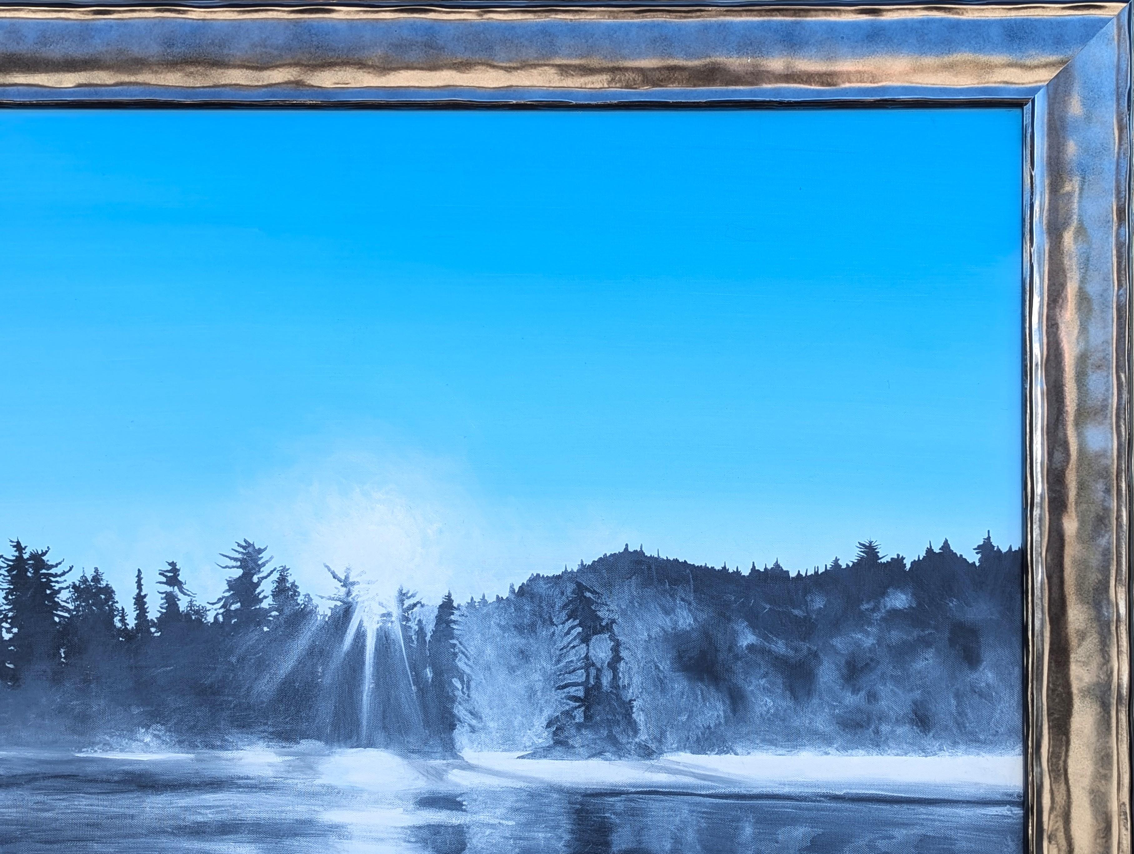 Contemporary Blue Toned Realistic Forest Lake Landscape Nature Painting (Pittura contemporanea di un lago boscoso) in vendita 2