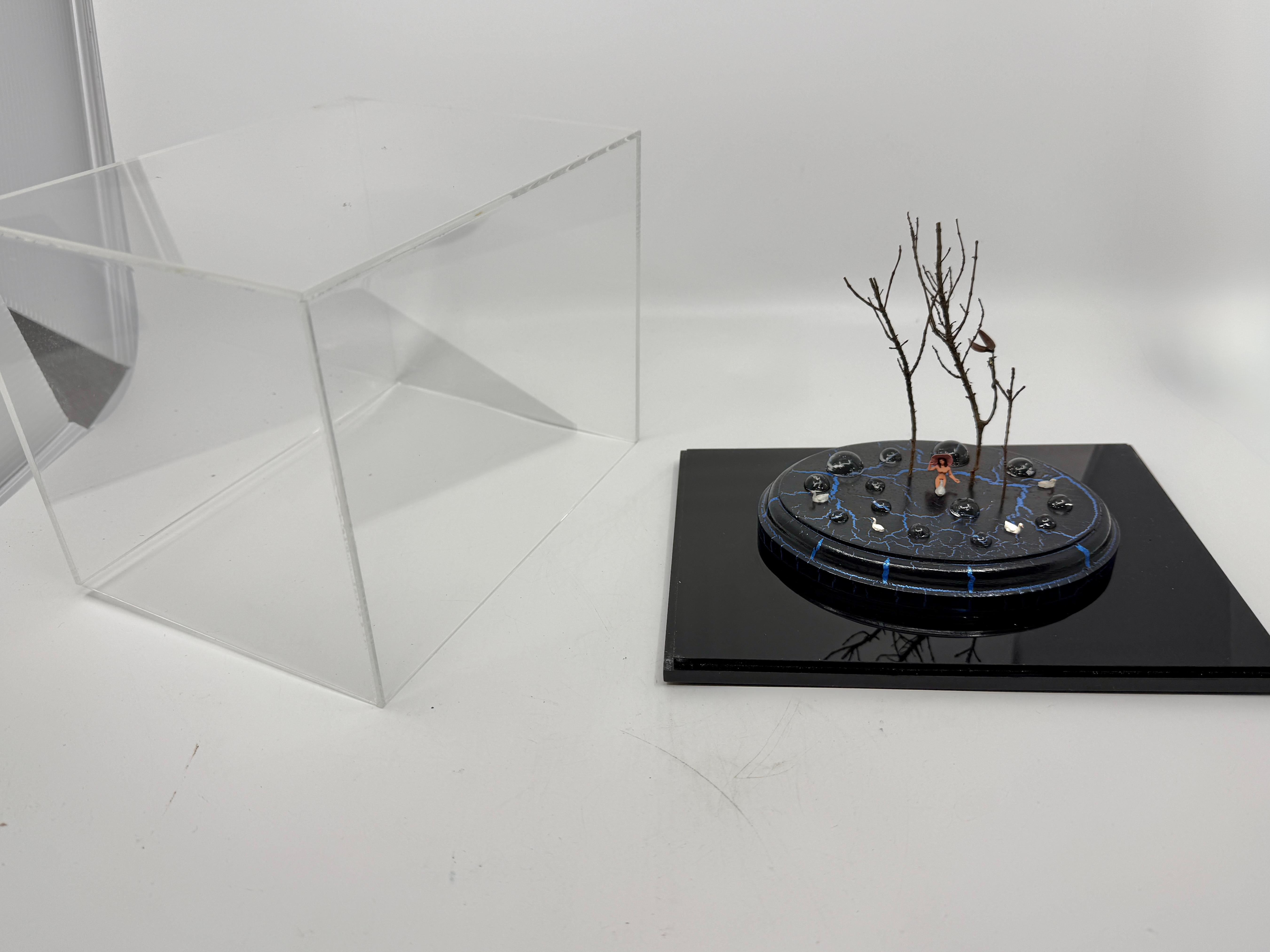 Hand-Crafted Bruce Houston Folk Art Whimsical Miniature “Leda and the Swan” in Lucite For Sale